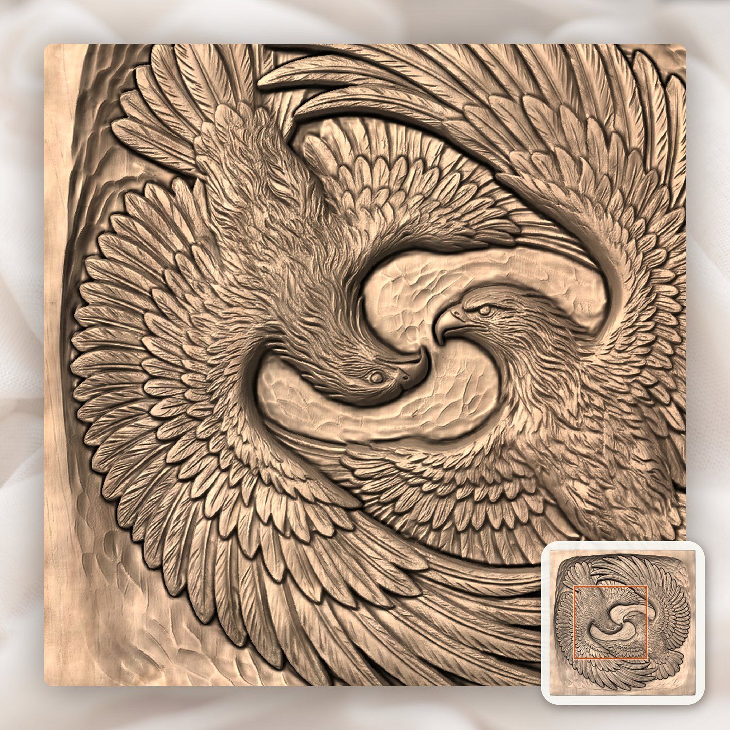 Soaring Twin Eagles Wildlife Nature CNC Relief STL bas-relief STL — view 6
