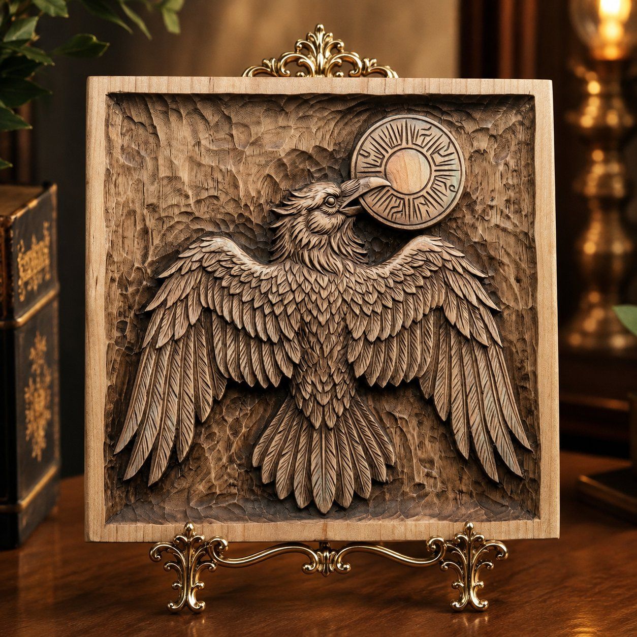 Solar Raven Wall Art Panel bas-relief STL — view 4