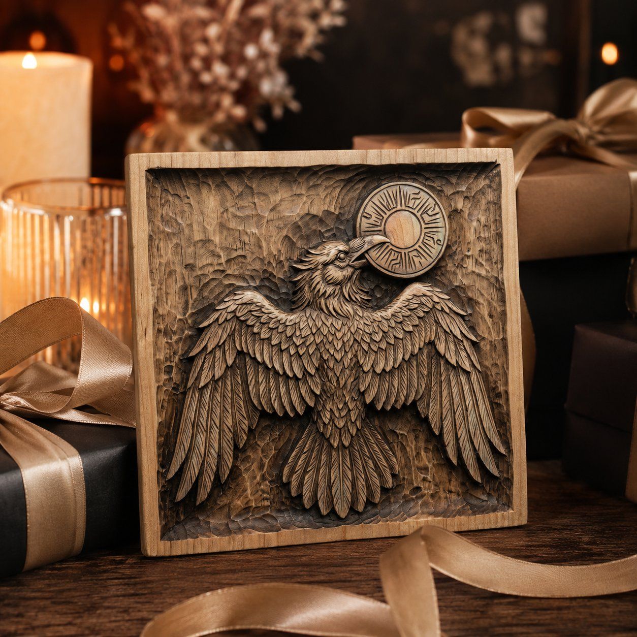 Solar Raven Wall Art Panel bas-relief STL — view 6