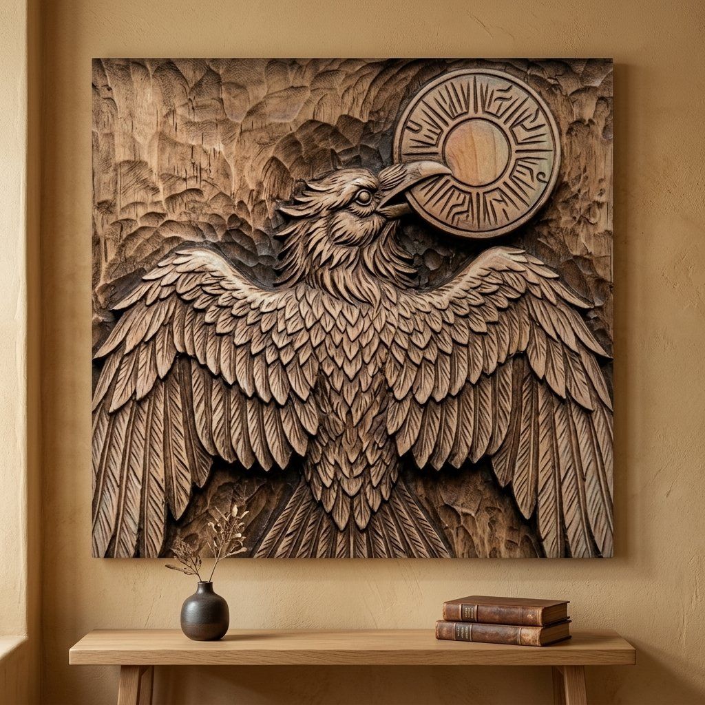 Solar Raven Wall Art Panel bas-relief STL — view 8