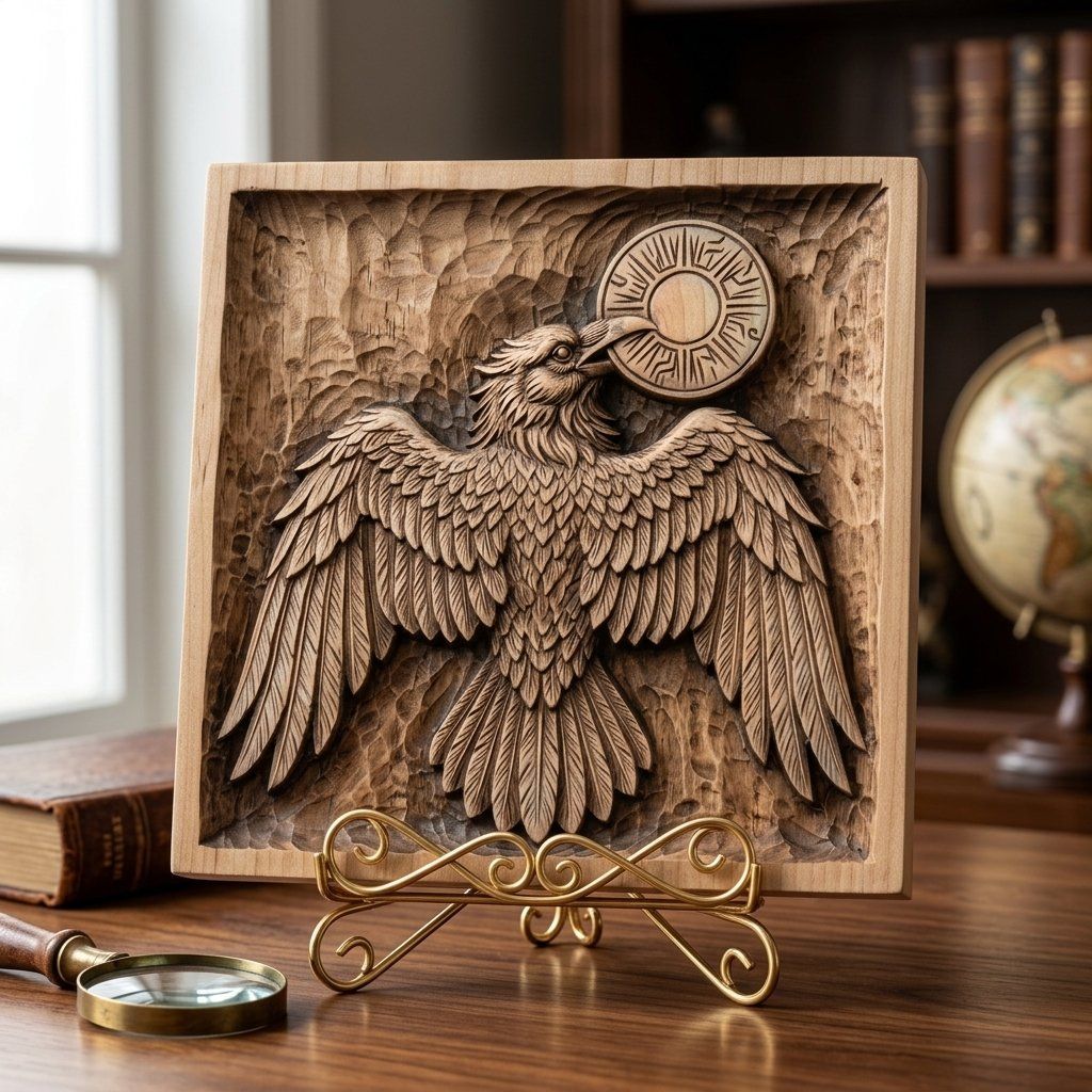 Solar Raven Wall Art Panel bas-relief STL — view 9
