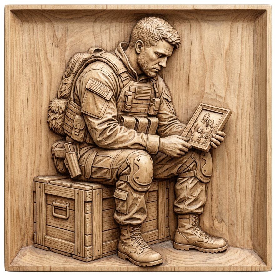 Soldier Family Sacrifice Memory CNC Relief STL | Military Memorial Wall Art Panel | Patriotic Veteran Decor | CNC Woodworking Design — carved bas relief STL file for CNC