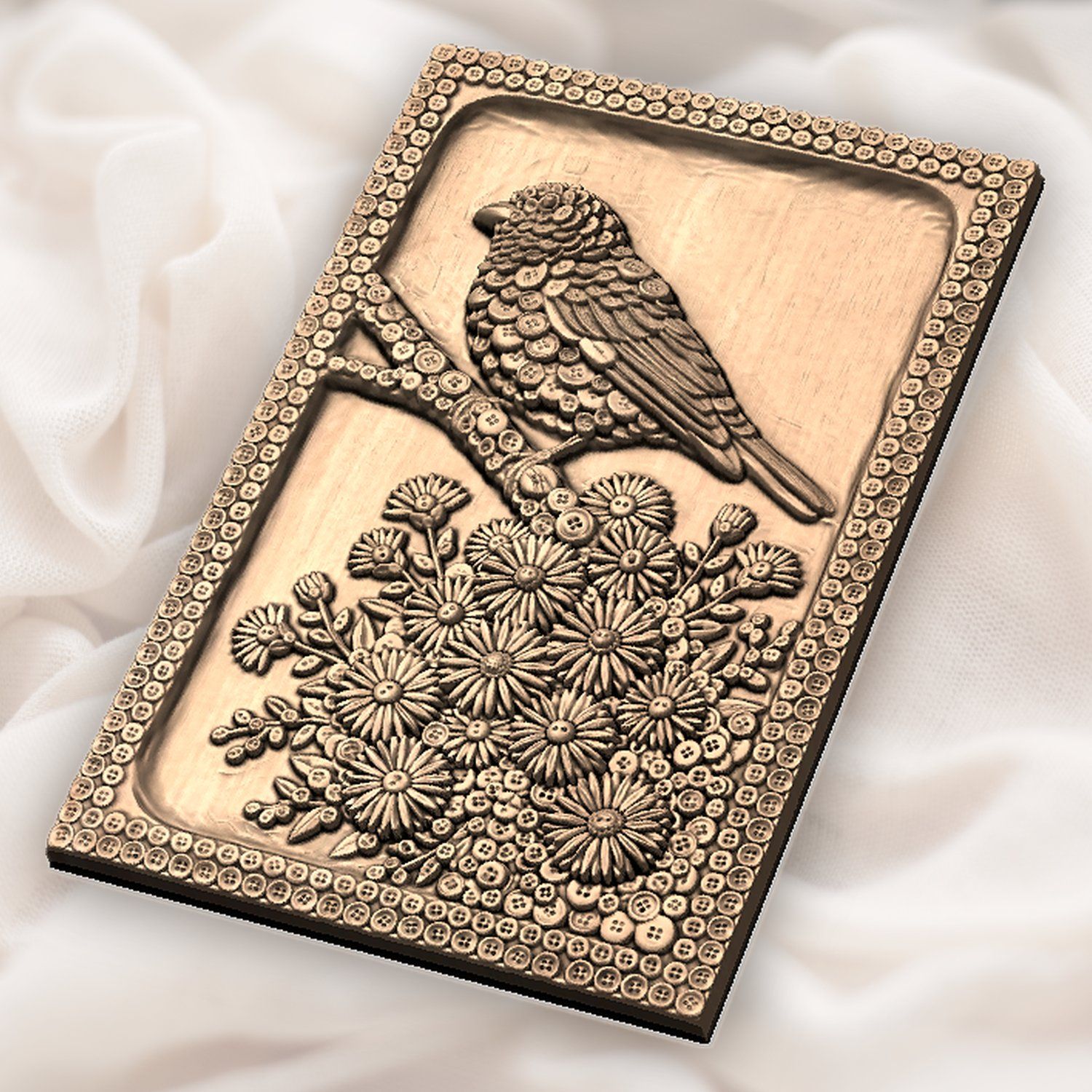 Songbird and Flower Button Mosaic CNC Relief STL bas-relief STL — view 5