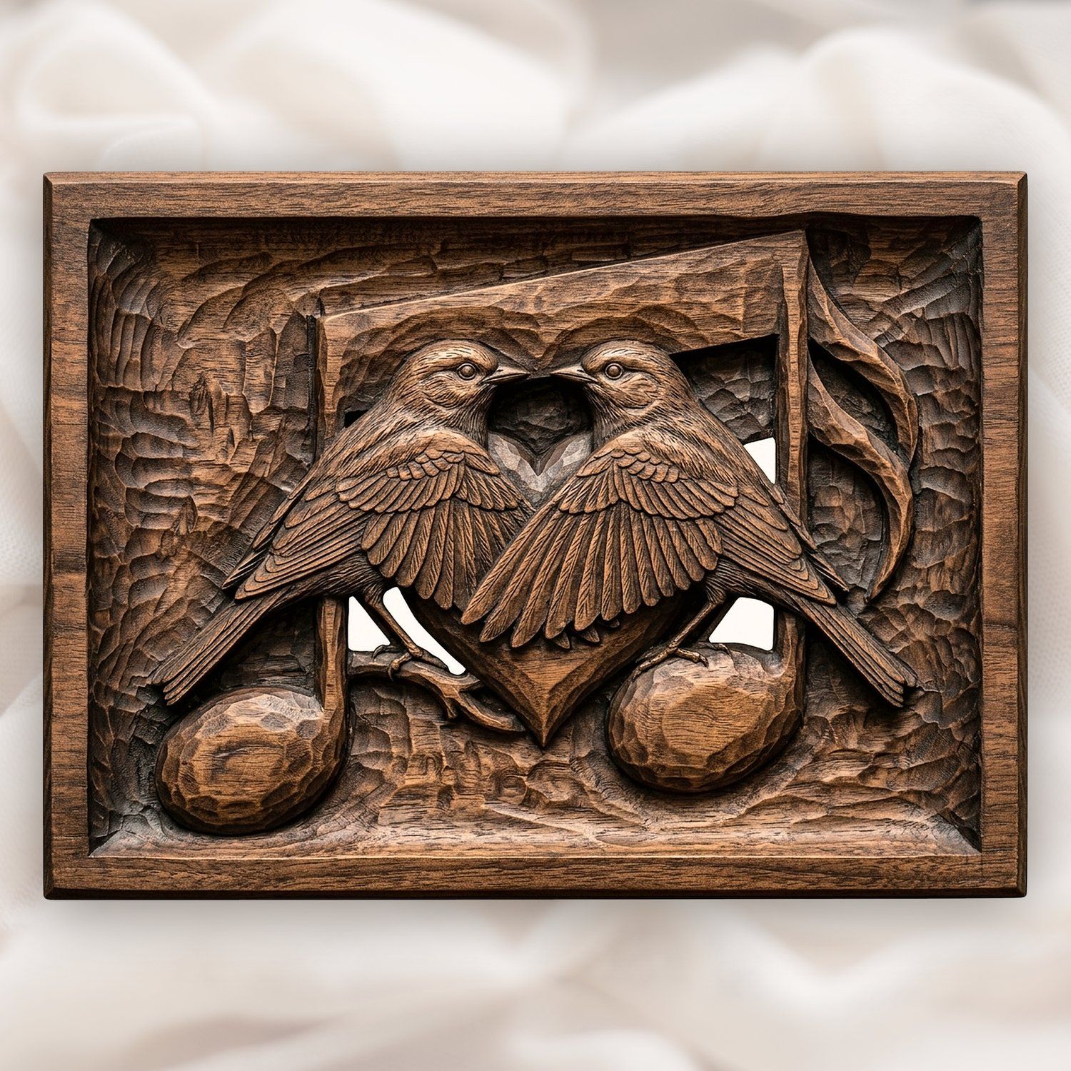 Songbird Heart Musical Note Wood Panel CNC Relief STL bas-relief STL design