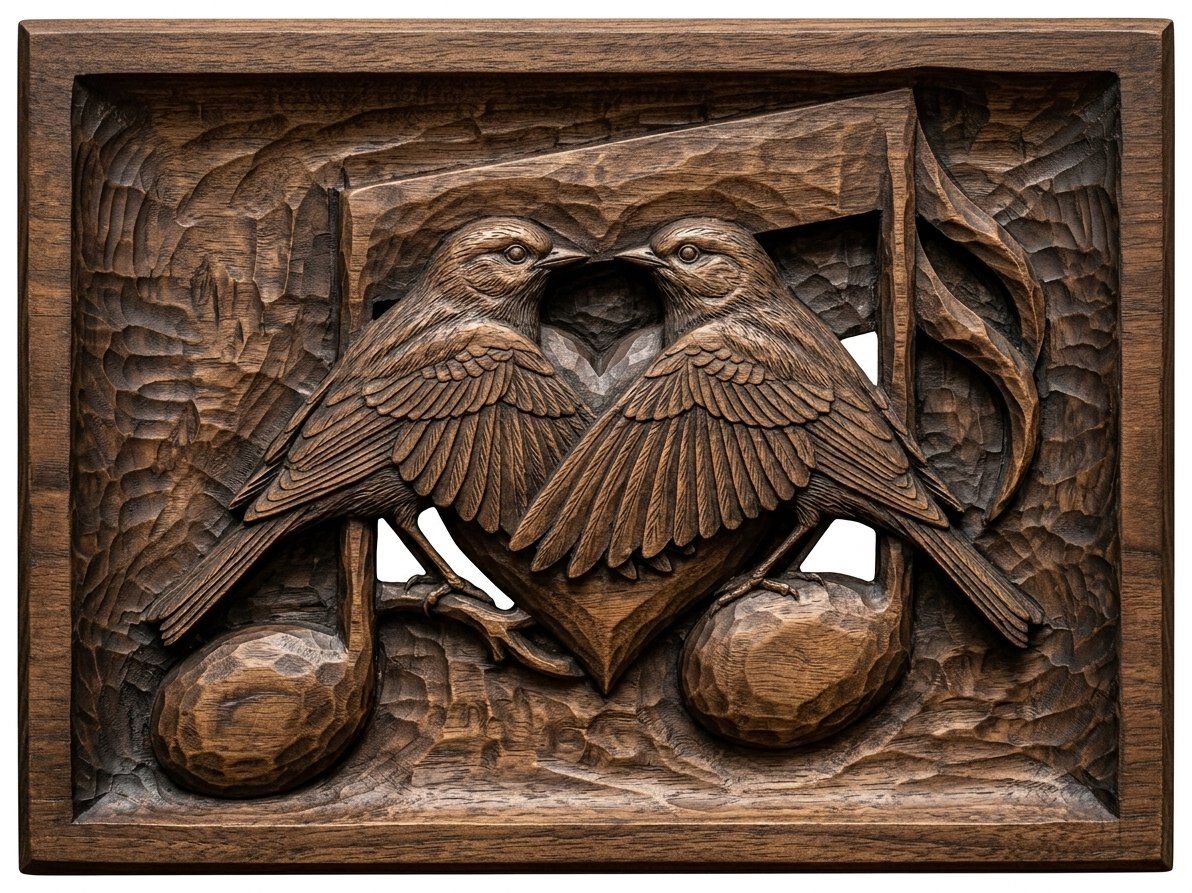 Songbird Heart Musical Note Wood Panel CNC Relief STL bas-relief STL — view 12