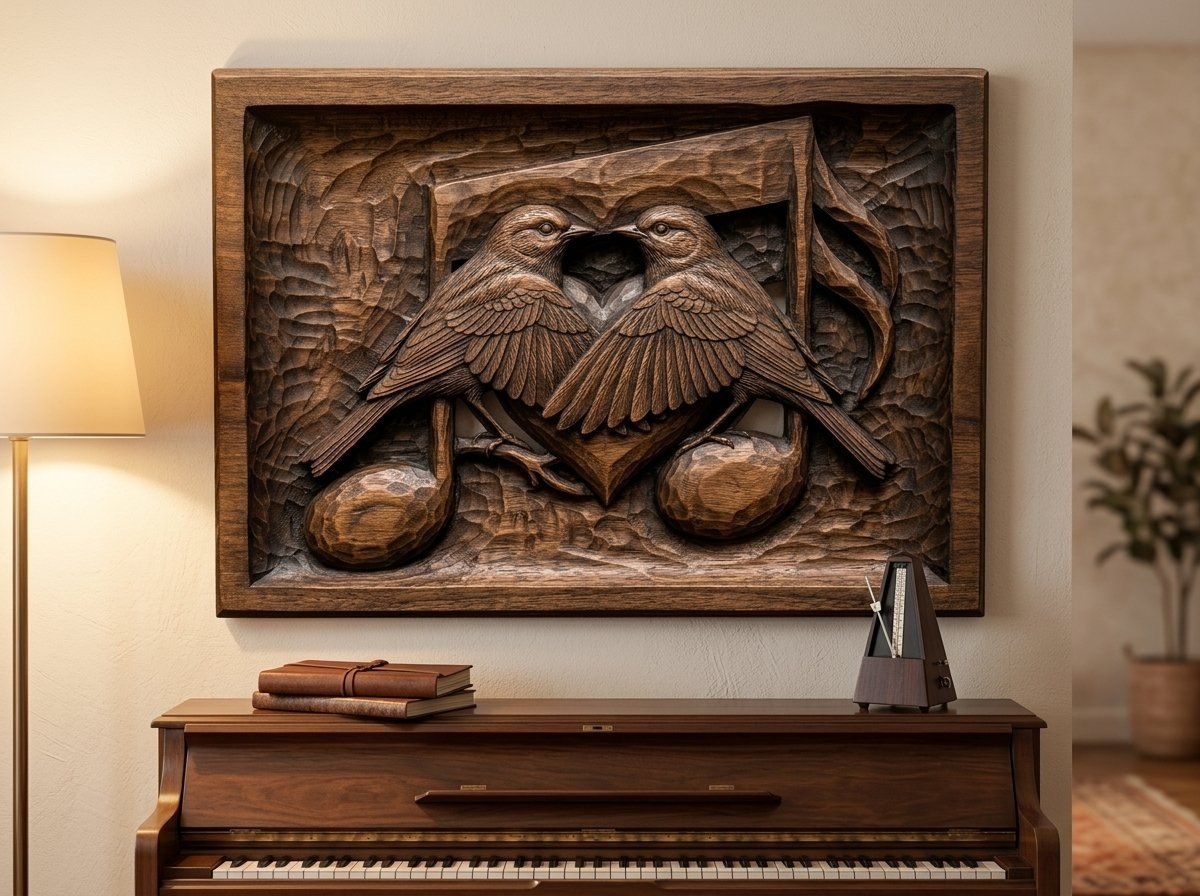 Songbird Heart Musical Note Wood Panel CNC Relief STL bas-relief STL — view 13