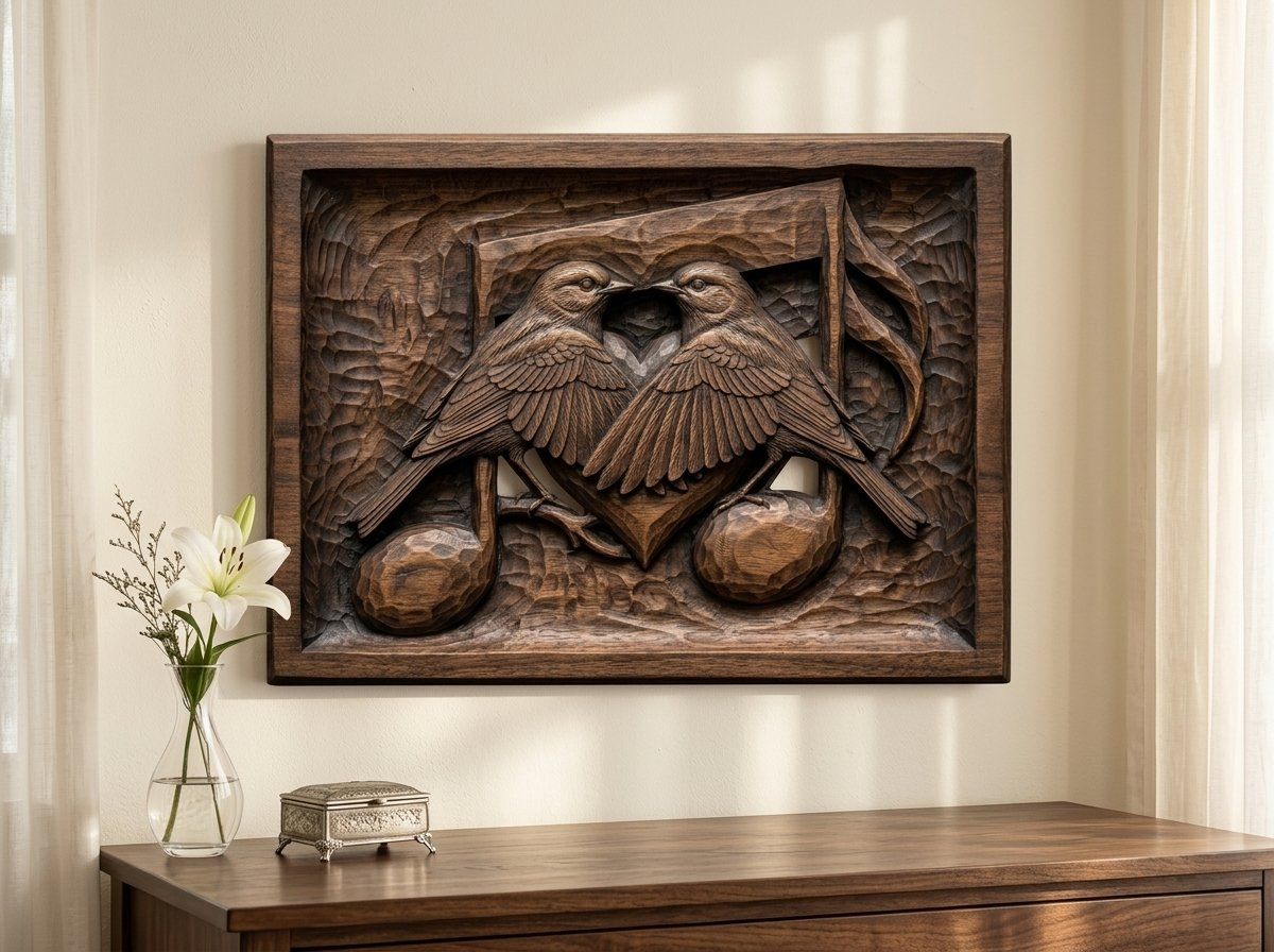 Songbird Heart Musical Note Wood Panel CNC Relief STL bas-relief STL — view 14