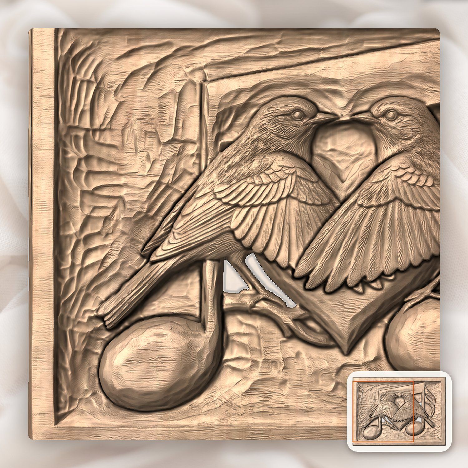 Songbird Heart Musical Note Wood Panel CNC Relief STL bas-relief STL — view 7