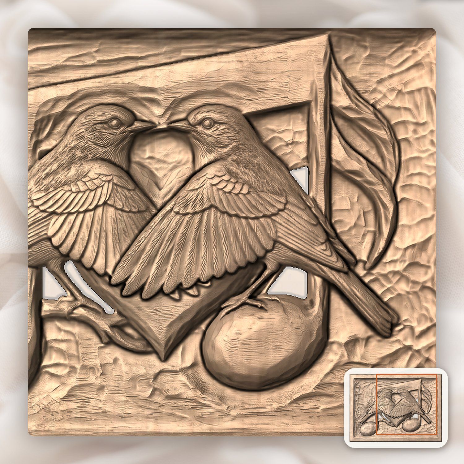 Songbird Heart Musical Note Wood Panel CNC Relief STL bas-relief STL — view 8