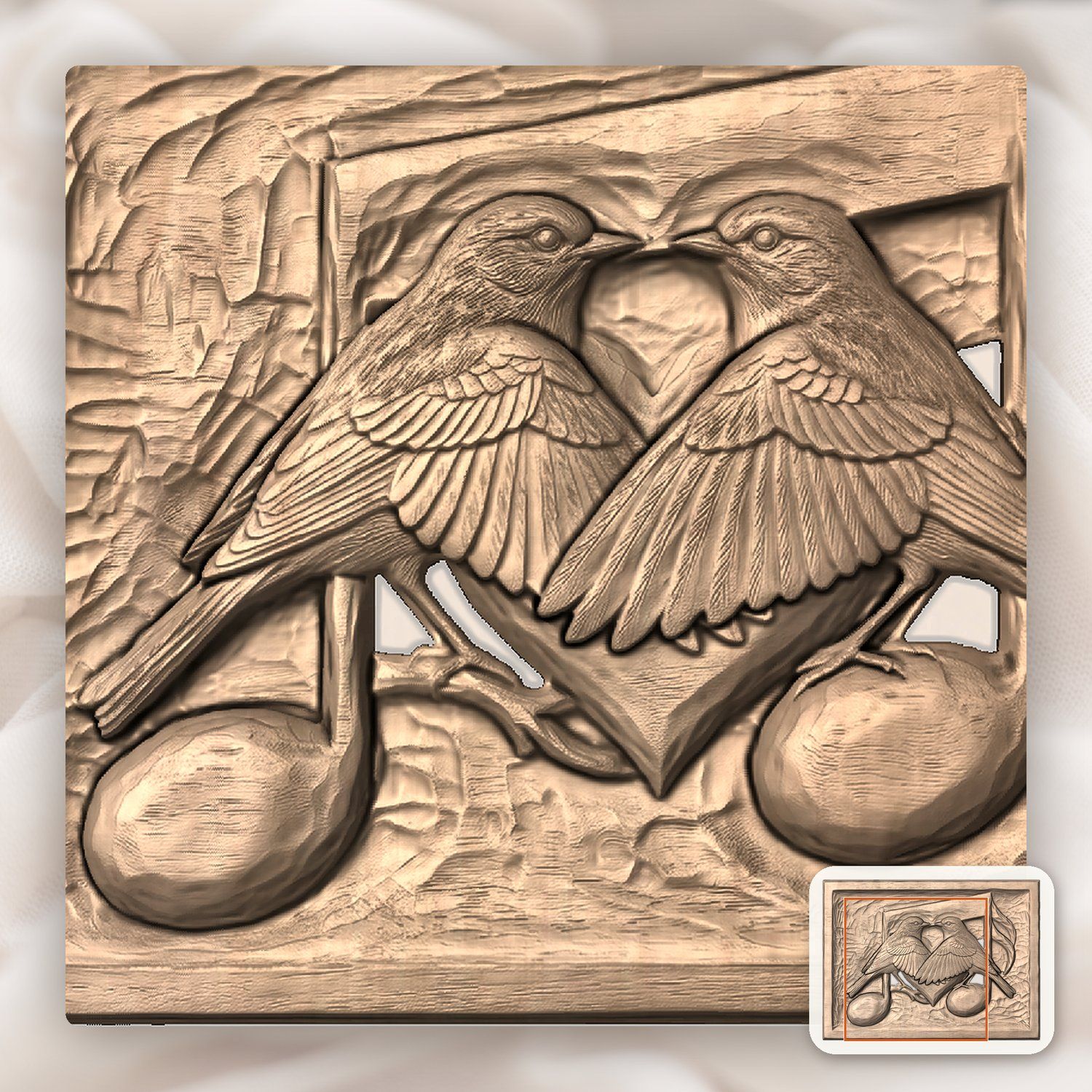 Songbird Heart Musical Note Wood Panel CNC Relief STL bas-relief STL — view 9
