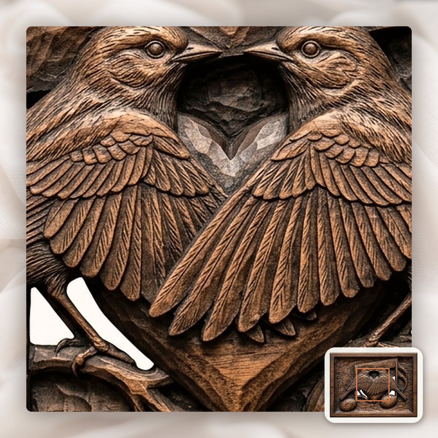 Songbird Heart Musical Note Wood Panel CNC Relief STL bas-relief STL — view 10