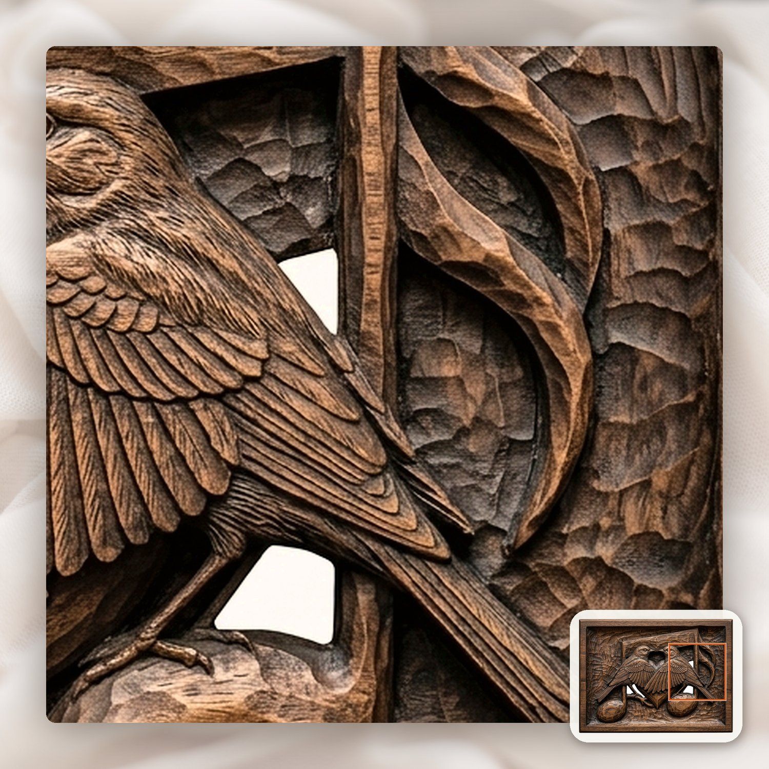 Songbird Heart Musical Note Wood Panel CNC Relief STL bas-relief STL — view 11
