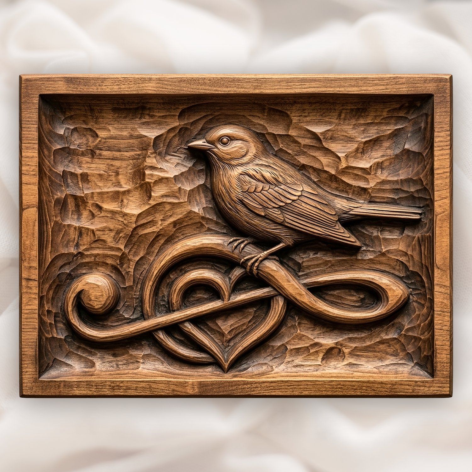 Songbird Heart Treble Clef CNC Relief STL bas-relief STL design