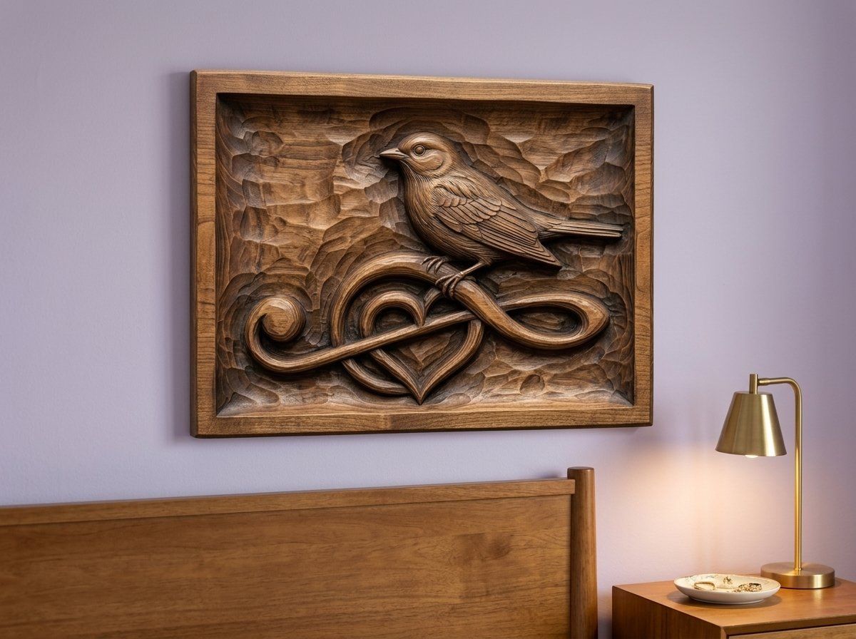Songbird Heart Treble Clef CNC Relief STL bas-relief STL — view 14