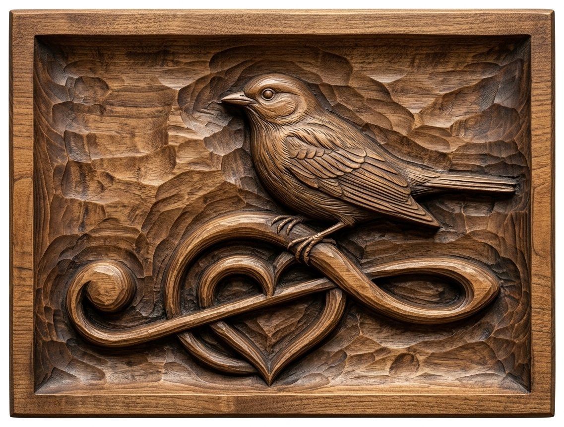 Songbird Heart Treble Clef CNC Relief STL bas-relief STL — view 4