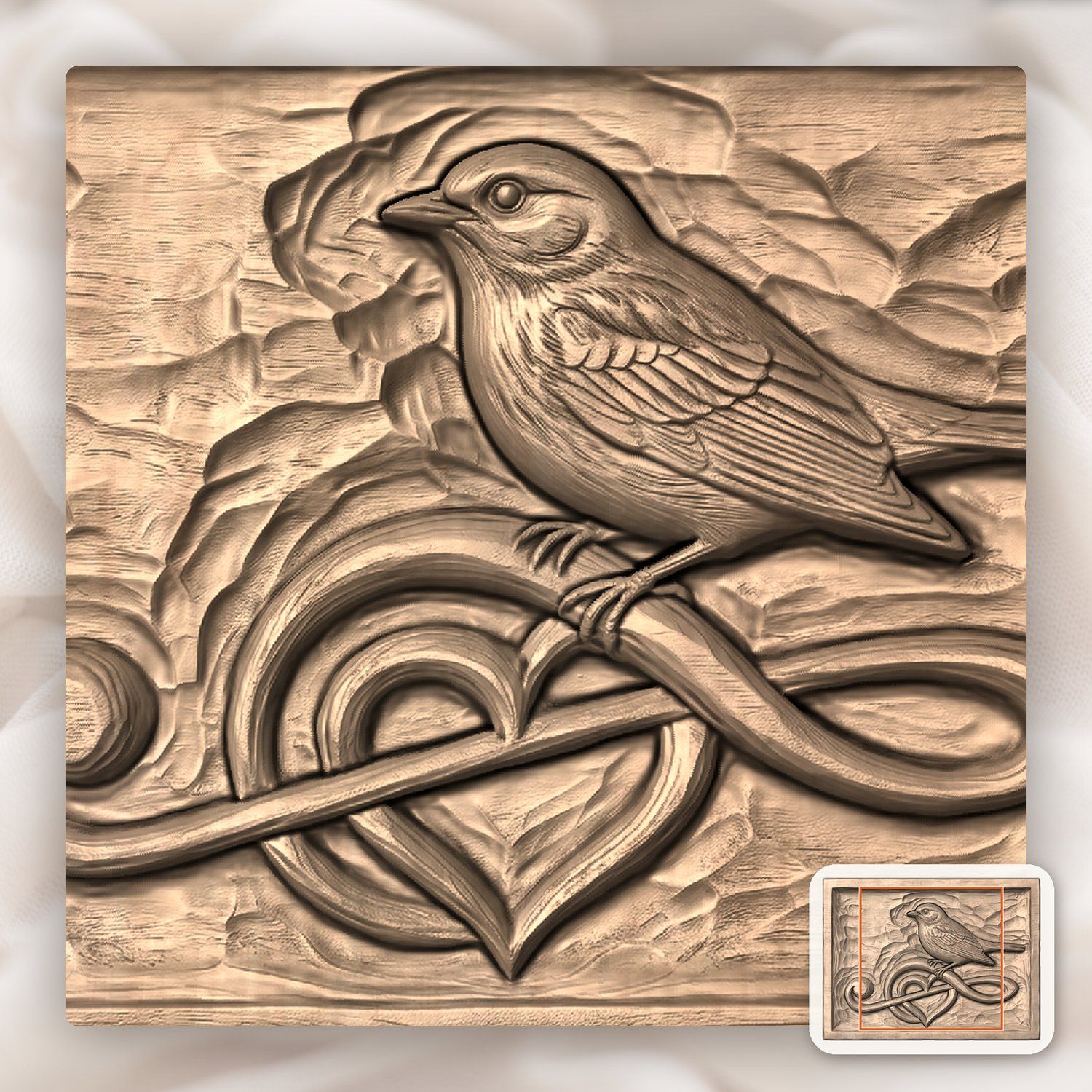 Songbird Heart Treble Clef CNC Relief STL bas-relief STL — view 7