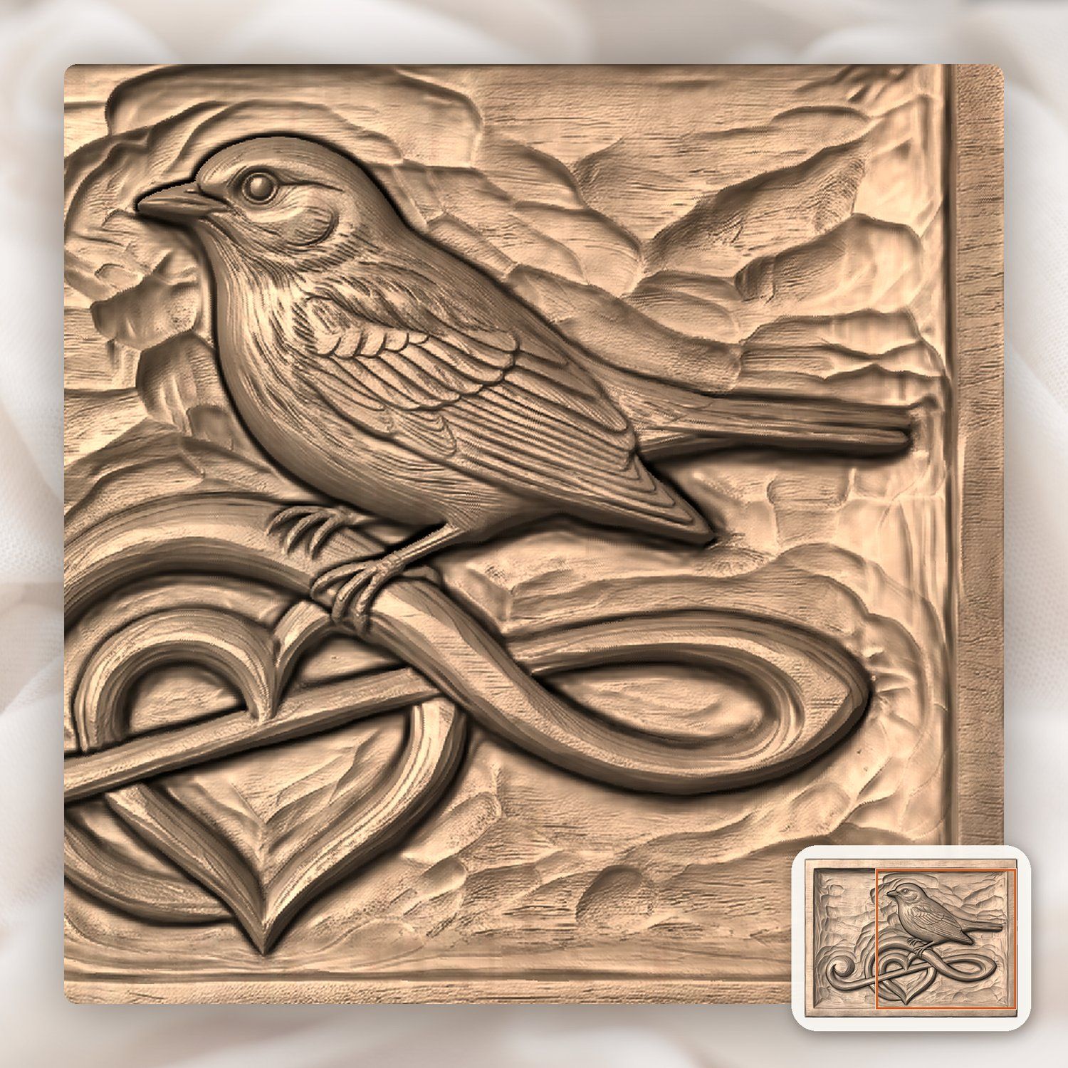 Songbird Heart Treble Clef CNC Relief STL bas-relief STL — view 8