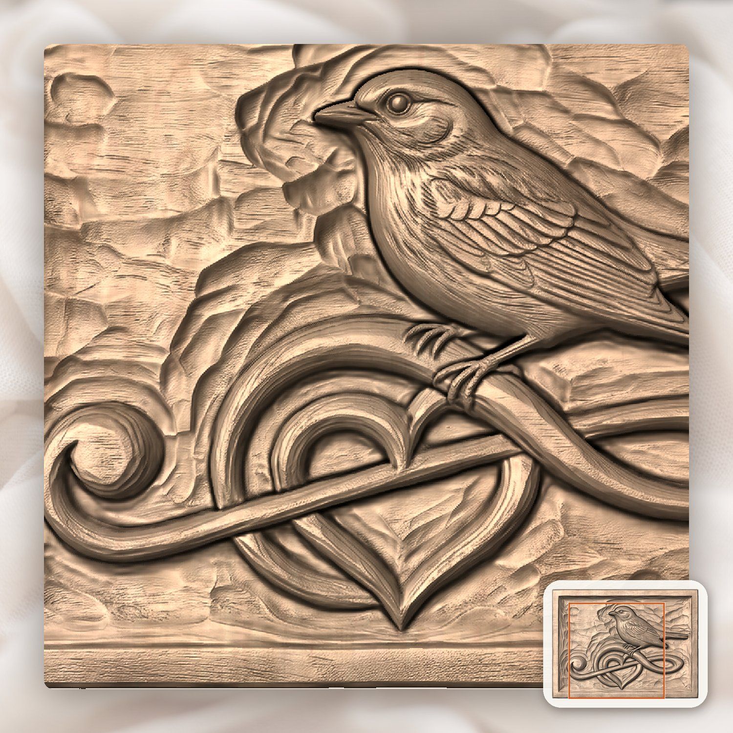 Songbird Heart Treble Clef CNC Relief STL bas-relief STL — view 9