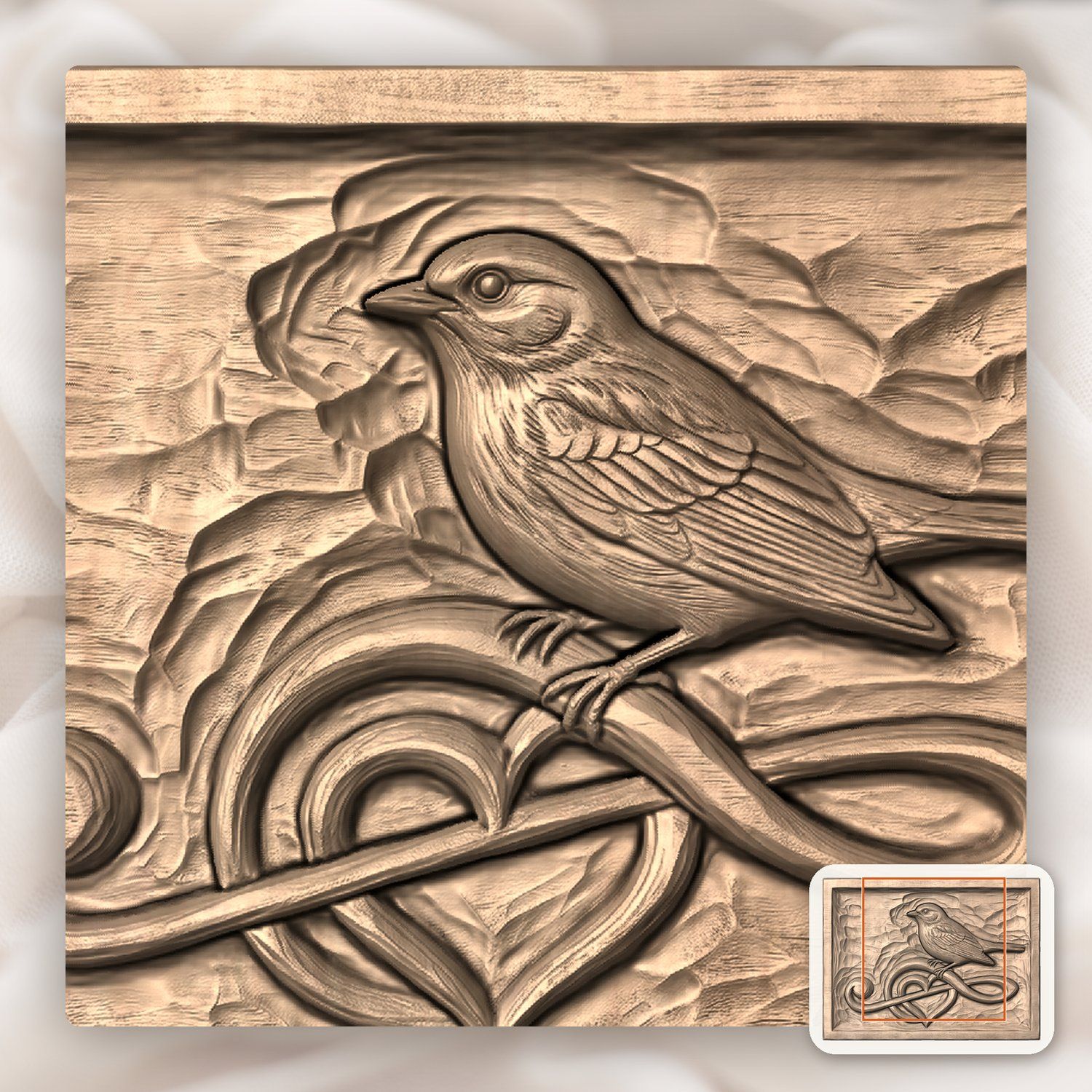 Songbird Heart Treble Clef CNC Relief STL bas-relief STL — view 10