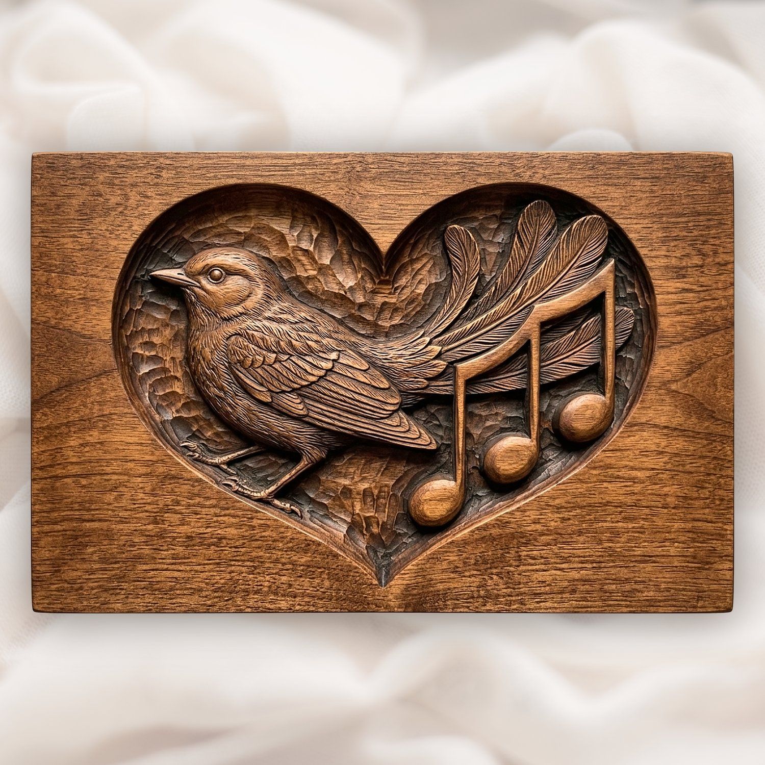 Songbird Music Notes Heart Medallion CNC Relief STL bas-relief STL design