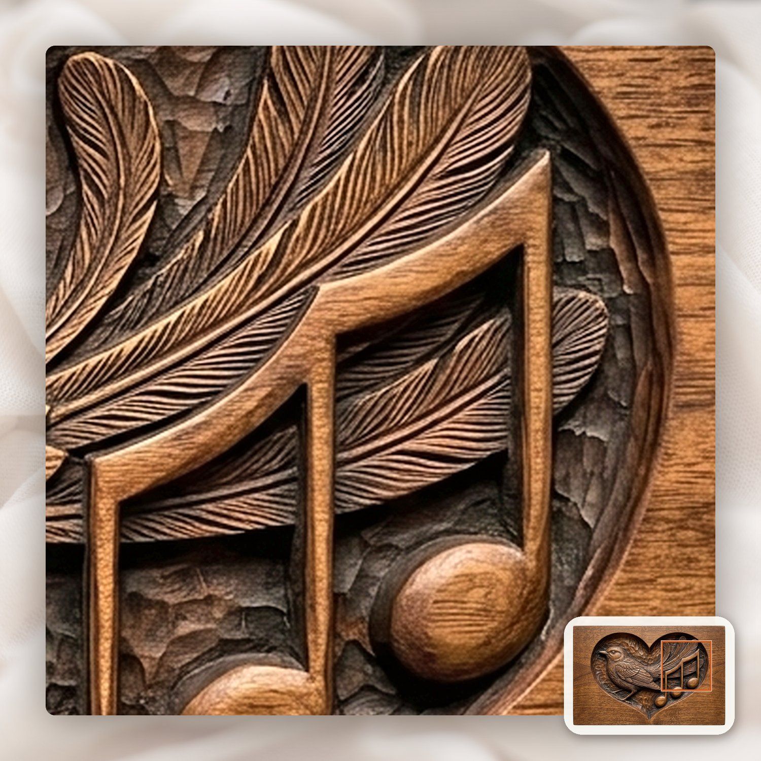 Songbird Music Notes Heart Medallion CNC Relief STL bas-relief STL — view 12