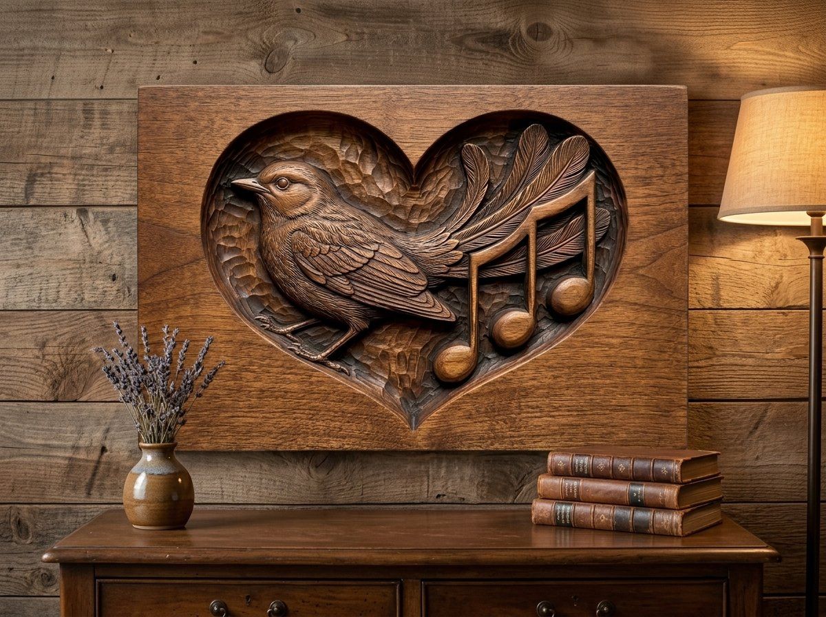 Songbird Music Notes Heart Medallion CNC Relief STL bas-relief STL — view 14