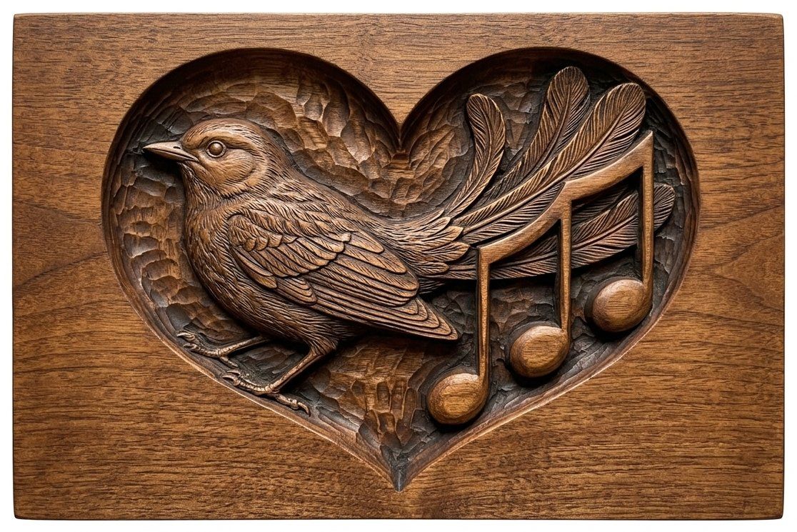 Songbird Music Notes Heart Medallion CNC Relief STL bas-relief STL — view 4