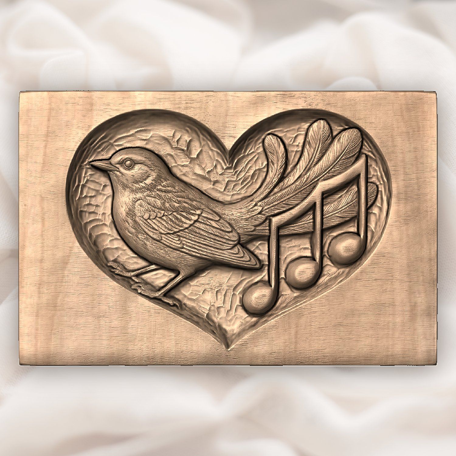 Songbird Music Notes Heart Medallion CNC Relief STL bas-relief STL — view 5