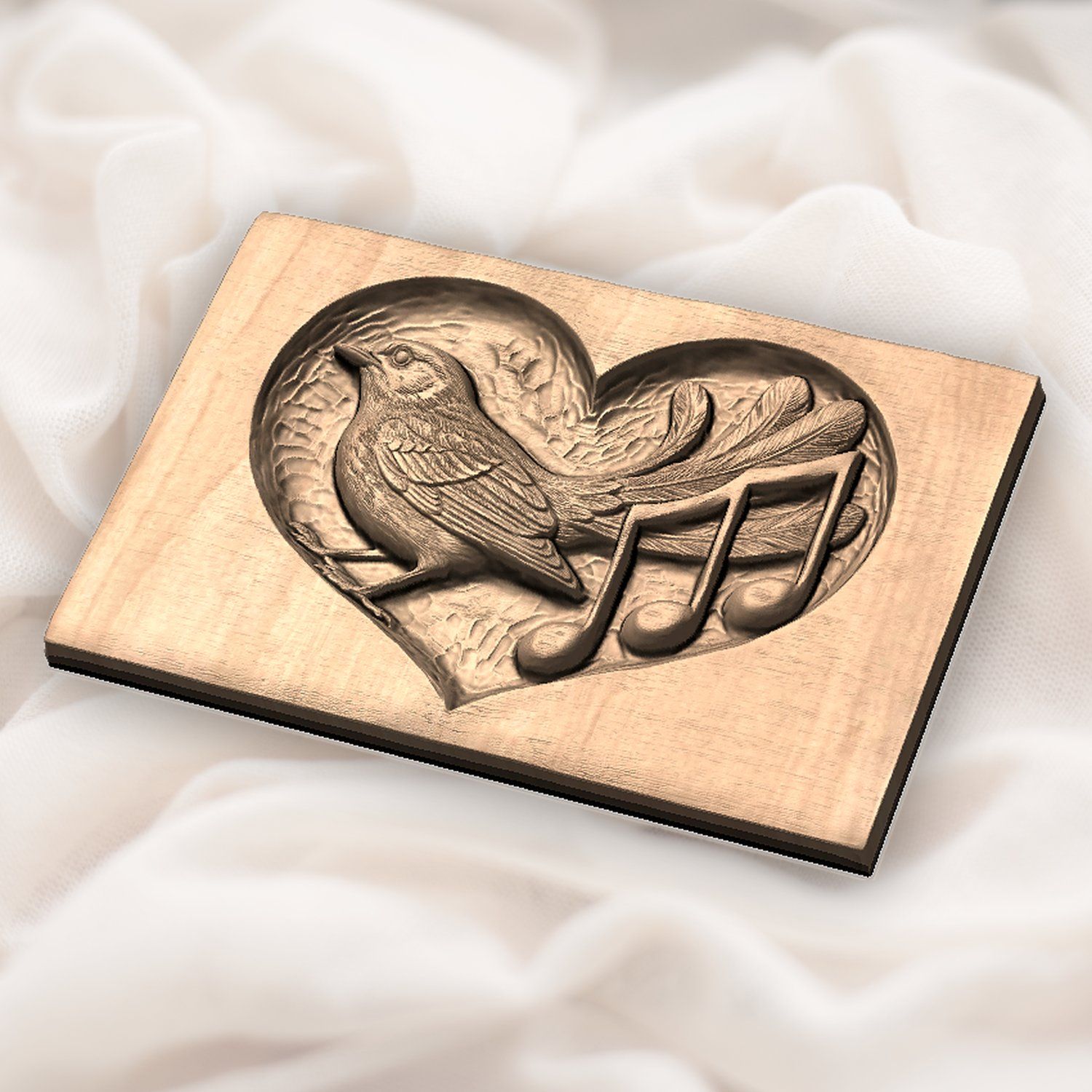 Songbird Music Notes Heart Medallion CNC Relief STL bas-relief STL — view 6