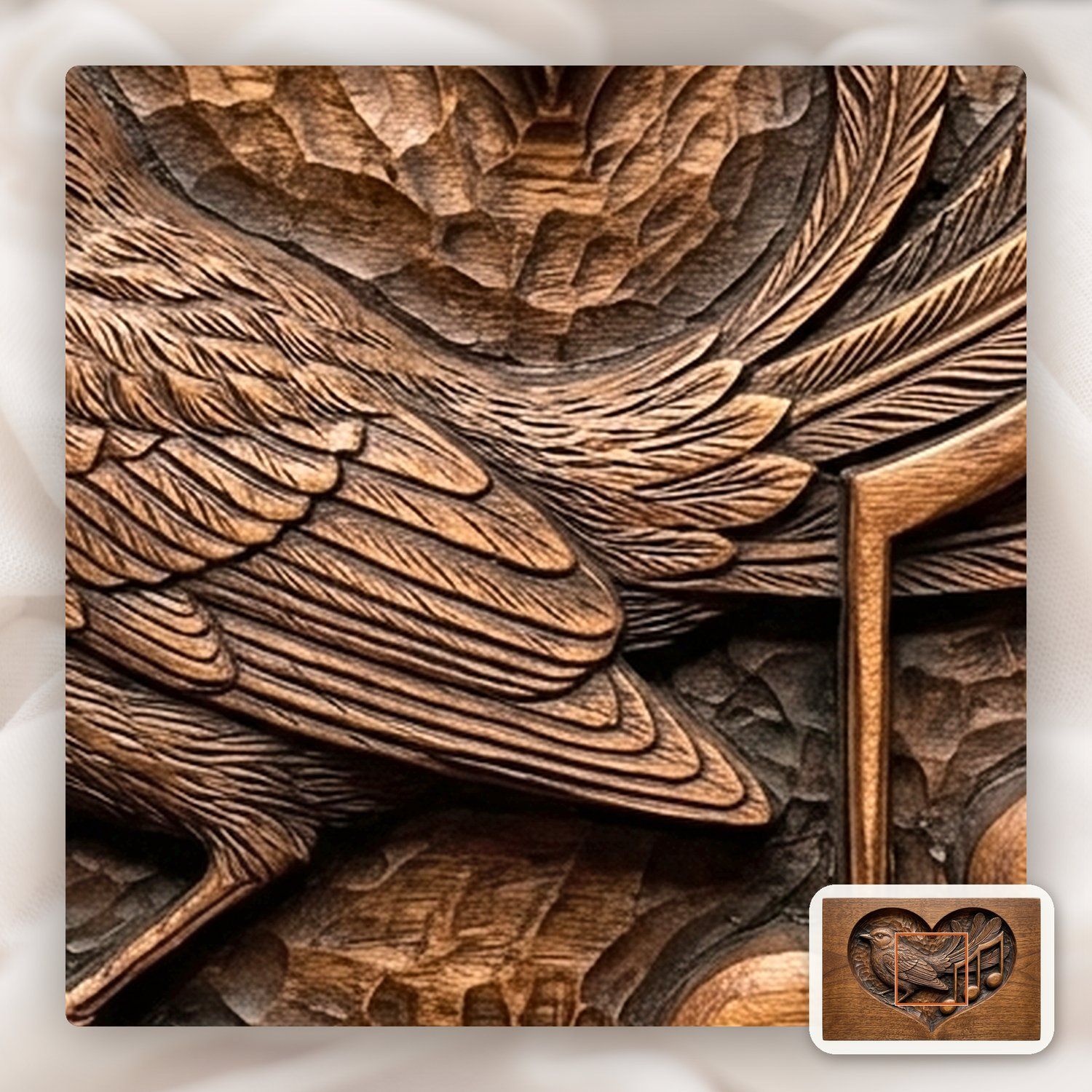 Songbird Music Notes Heart Medallion CNC Relief STL bas-relief STL — view 11
