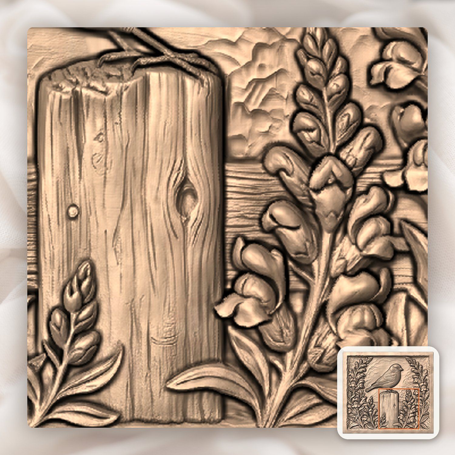 Songbird On Fence Post Nature Scene CNC Relief STL bas-relief STL — view 8