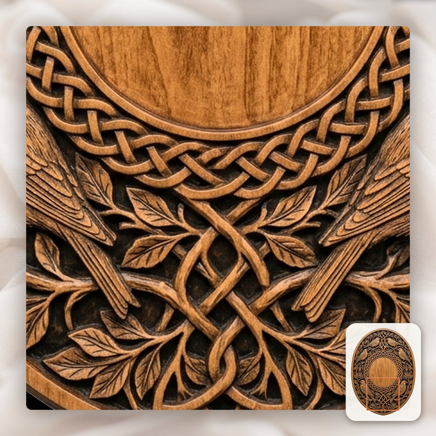 Songbirds and Celtic Knotwork Trophy Shield CNC Relief STL bas-relief STL — view 10