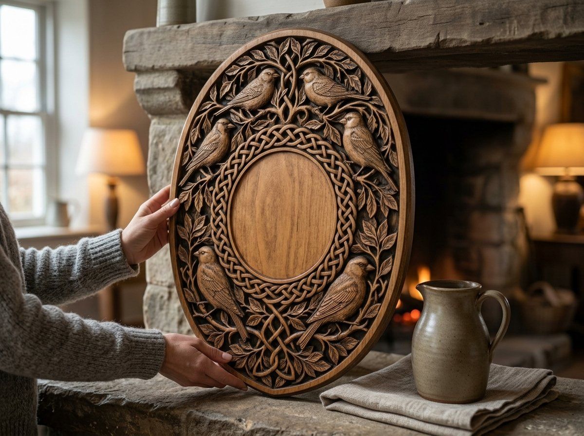 Songbirds and Celtic Knotwork Trophy Shield CNC Relief STL bas-relief STL — view 13