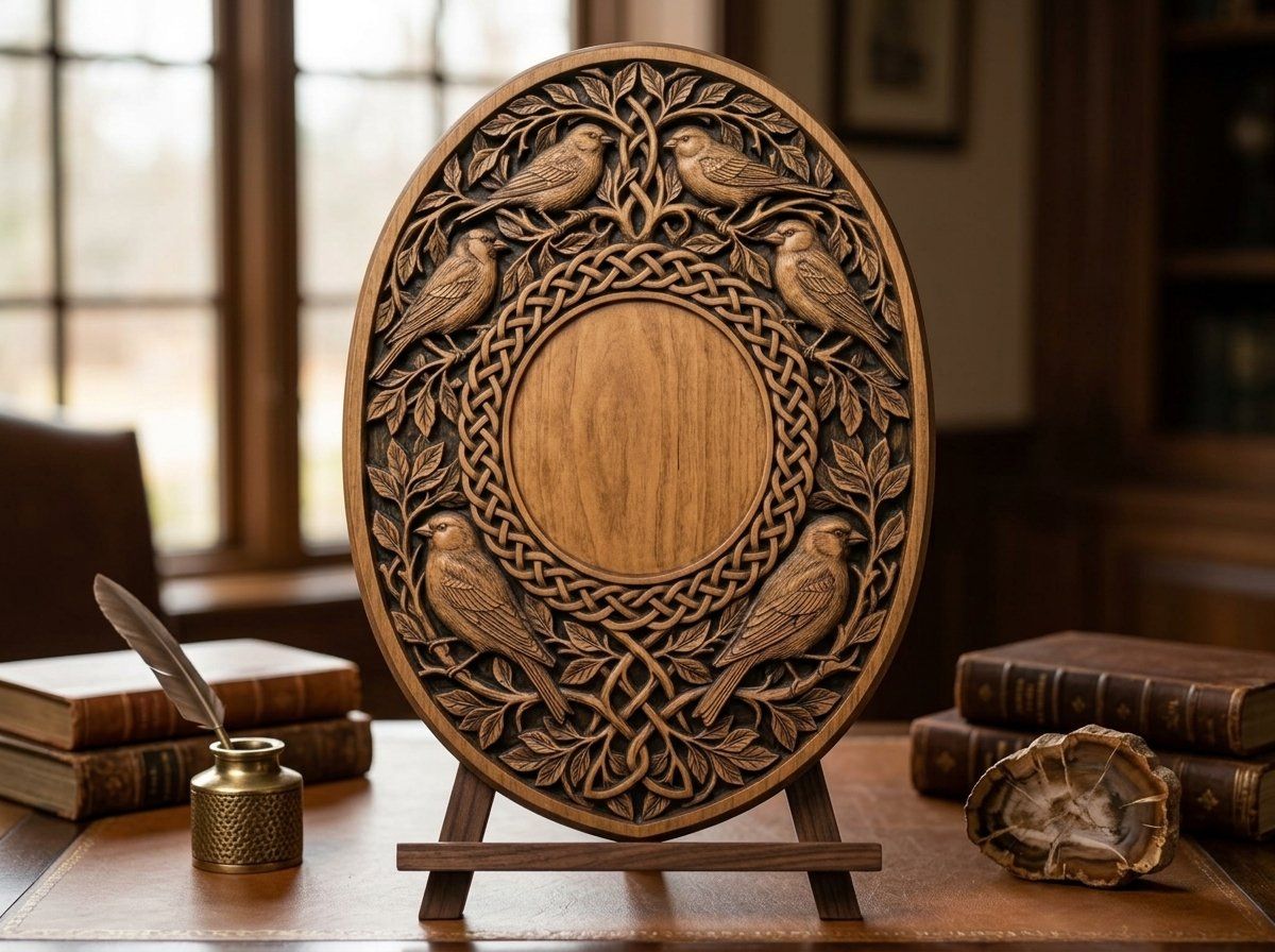 Songbirds and Celtic Knotwork Trophy Shield CNC Relief STL bas-relief STL — view 14