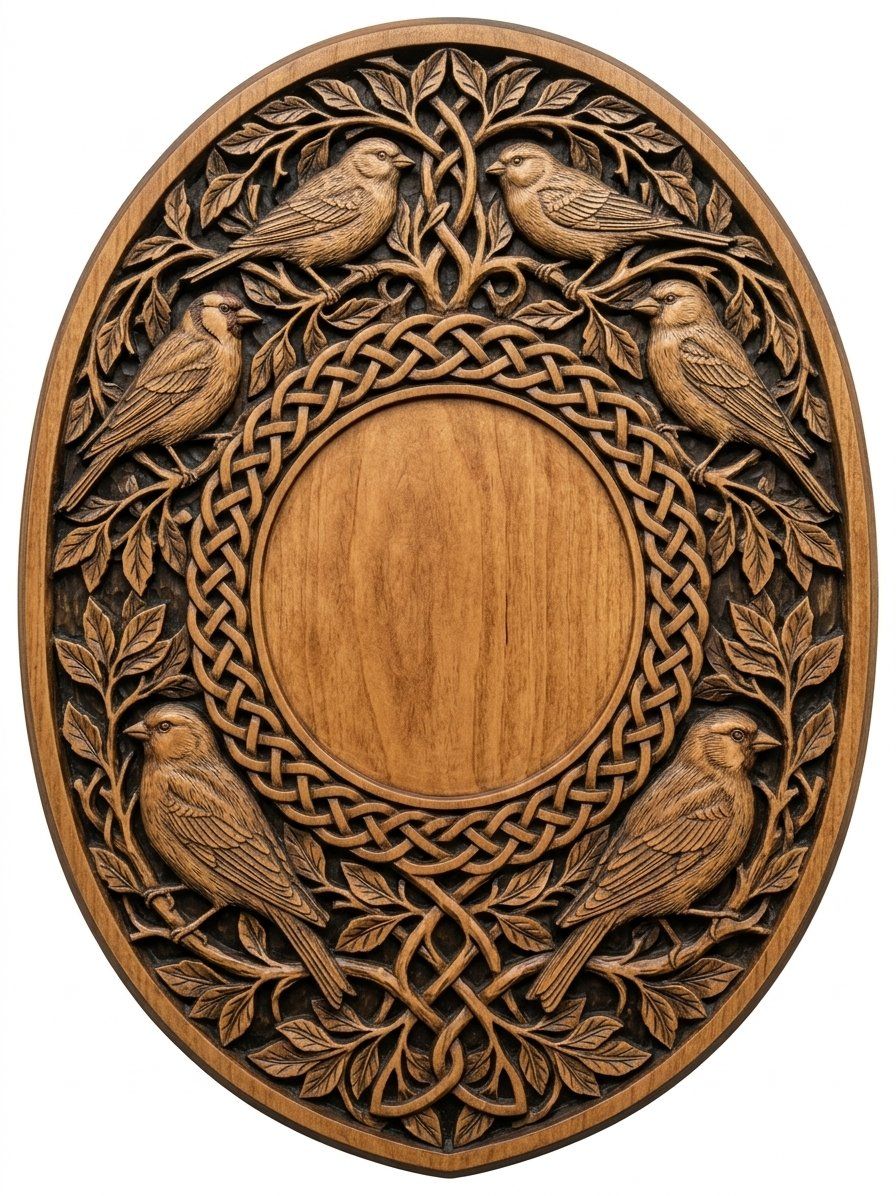 Songbirds and Celtic Knotwork Trophy Shield CNC Relief STL bas-relief STL — view 2