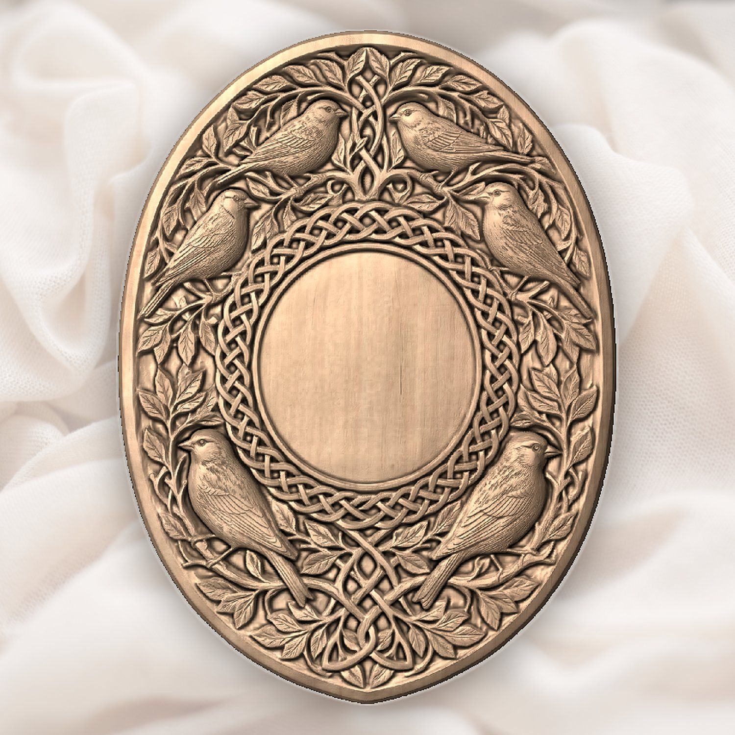Songbirds and Celtic Knotwork Trophy Shield CNC Relief STL bas-relief STL — view 3