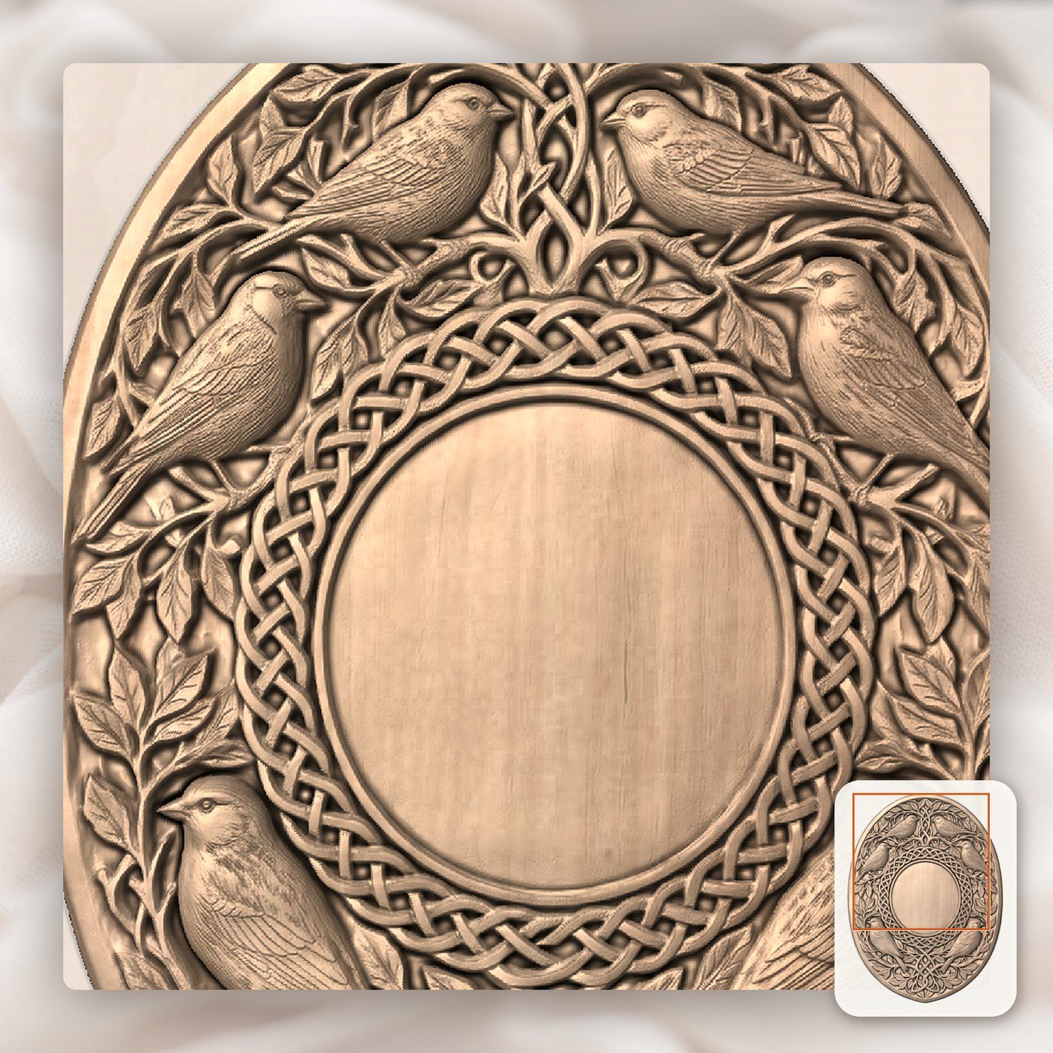 Songbirds and Celtic Knotwork Trophy Shield CNC Relief STL bas-relief STL — view 5