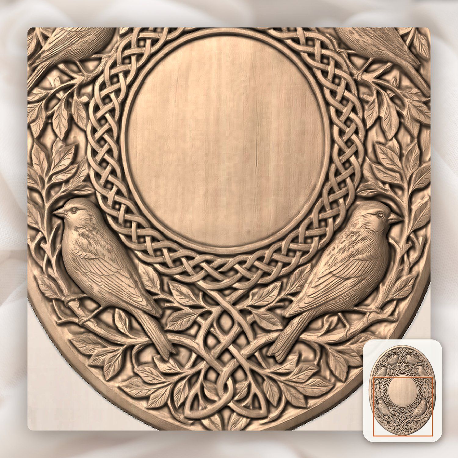 Songbirds and Celtic Knotwork Trophy Shield CNC Relief STL bas-relief STL — view 6