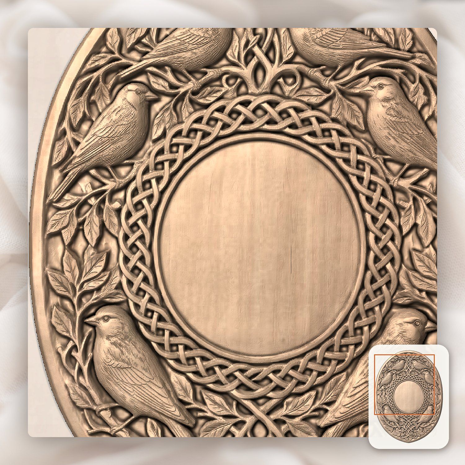 Songbirds and Celtic Knotwork Trophy Shield CNC Relief STL bas-relief STL — view 7