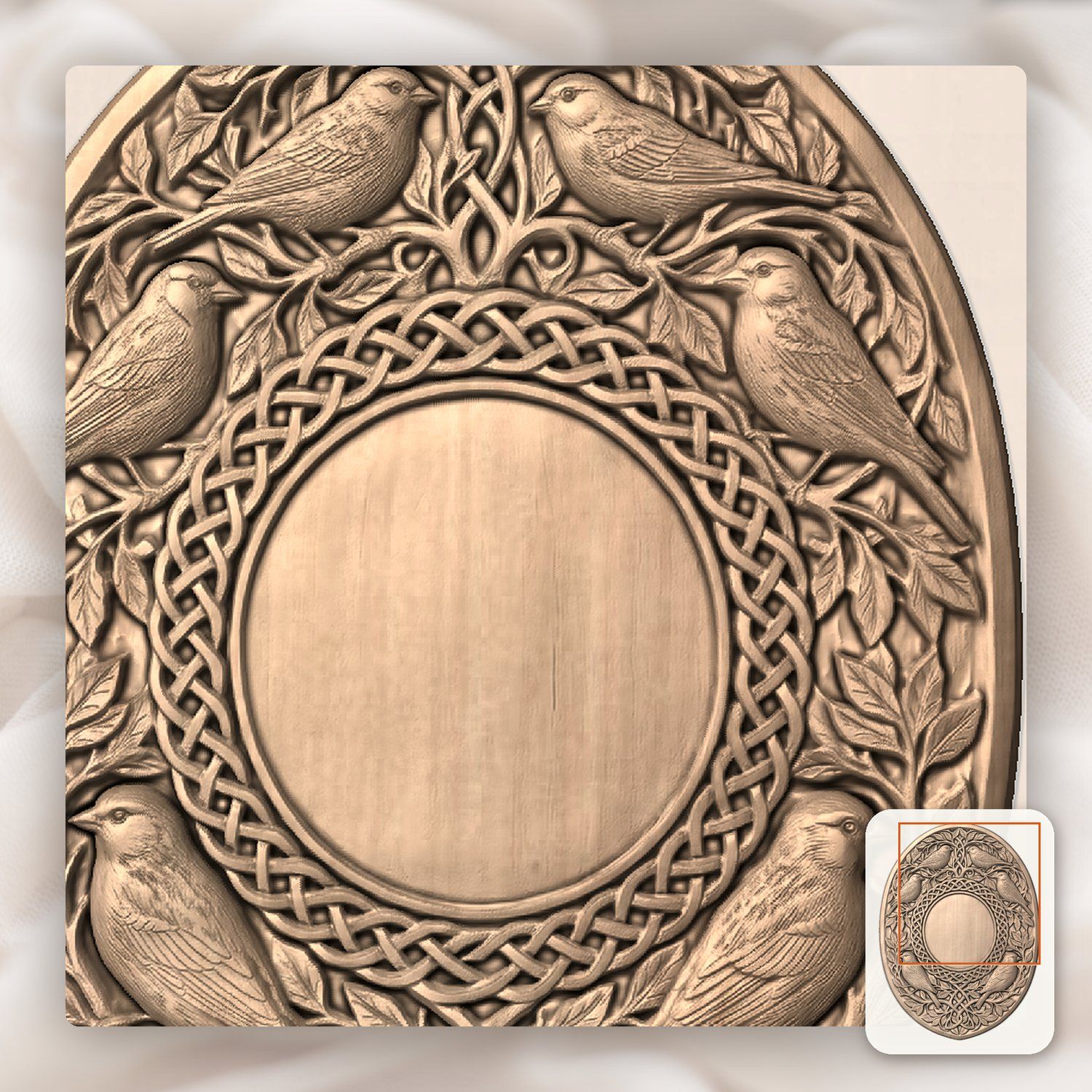Songbirds and Celtic Knotwork Trophy Shield CNC Relief STL bas-relief STL — view 8