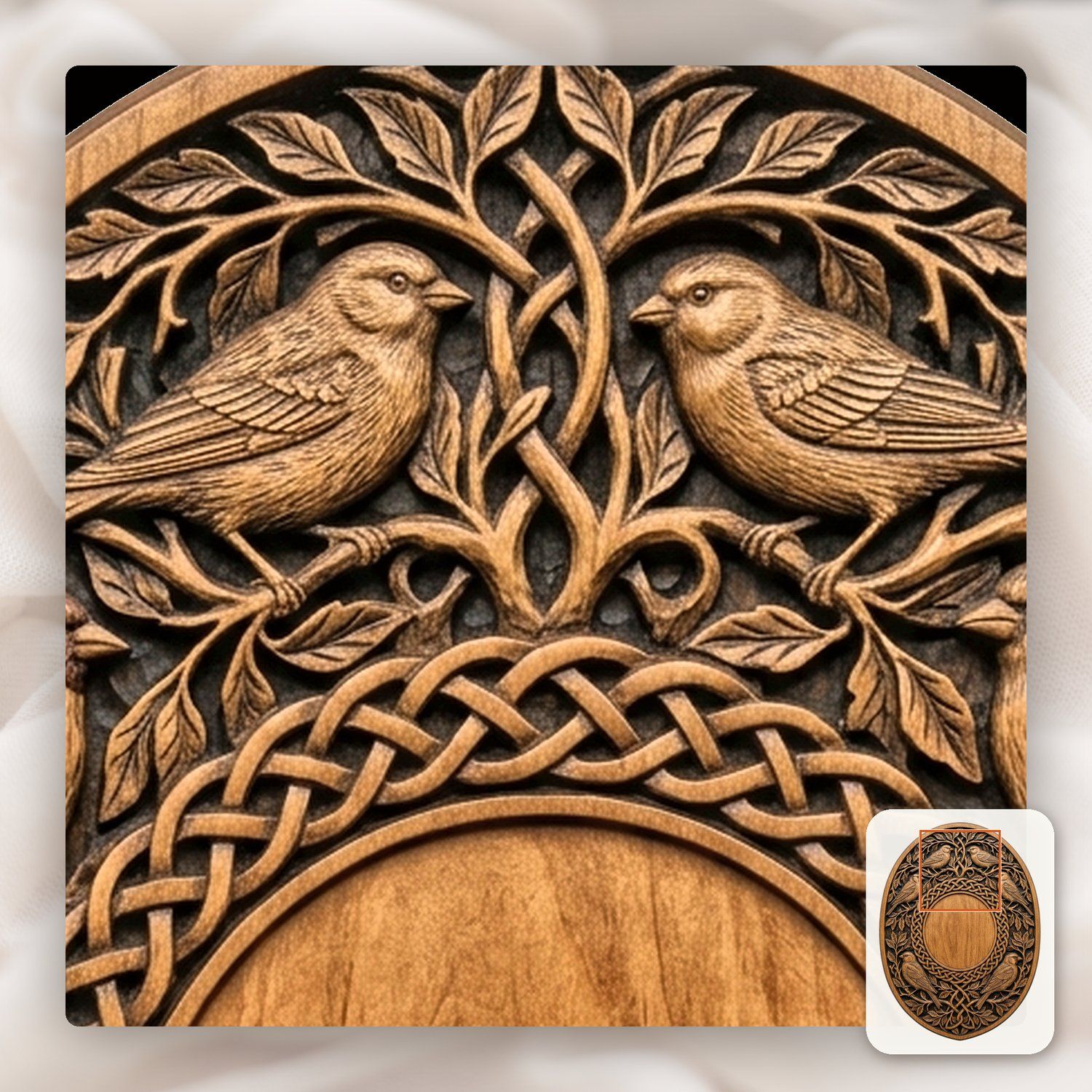 Songbirds and Celtic Knotwork Trophy Shield CNC Relief STL bas-relief STL — view 9
