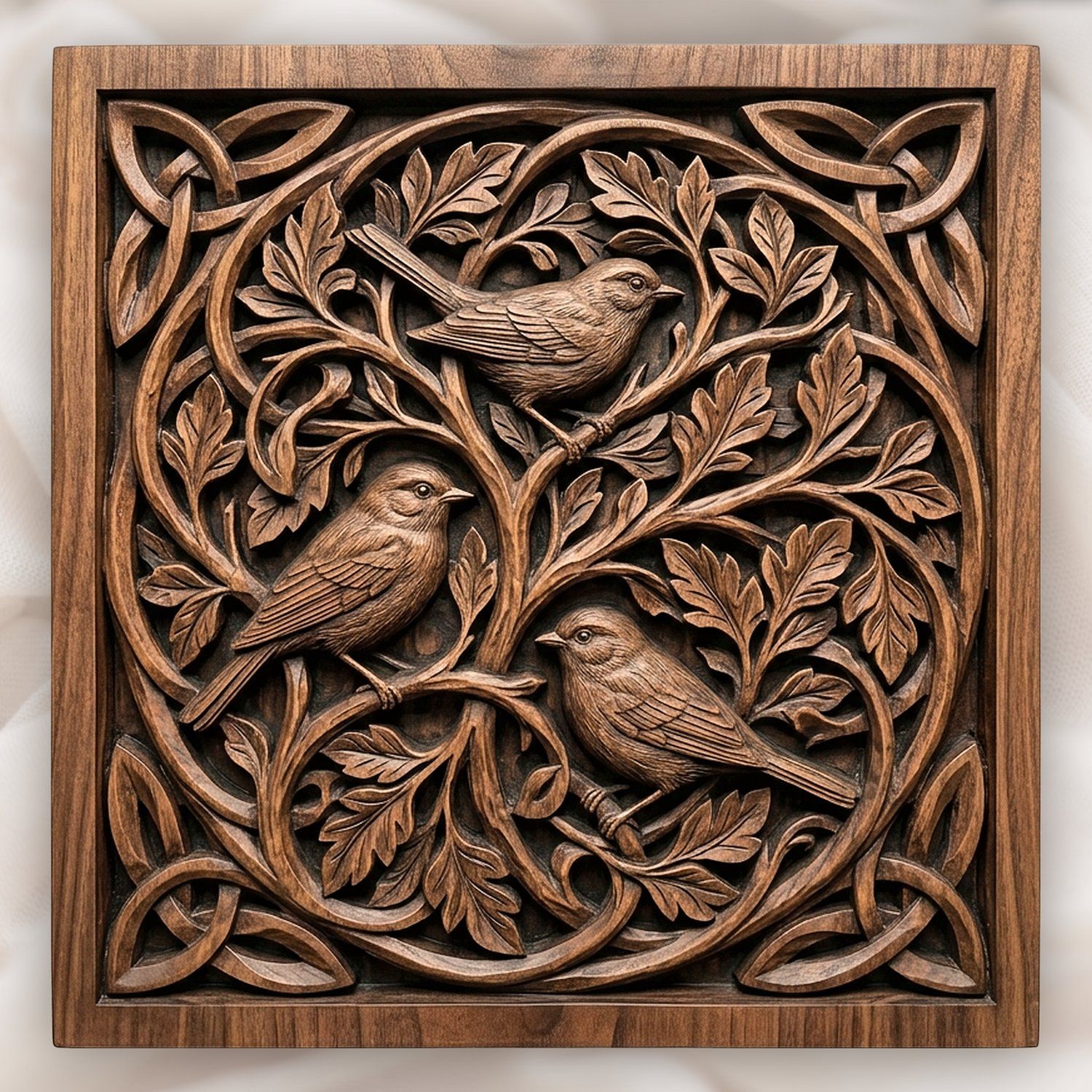 Songbirds Celtic Knotwork Round Panel CNC Relief STL bas-relief STL design