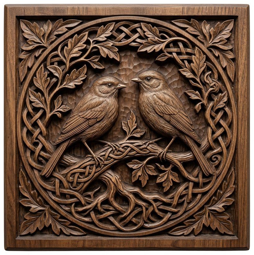 Songbirds on Celtic Tree of Life CNC Relief STL bas-relief STL — view 12