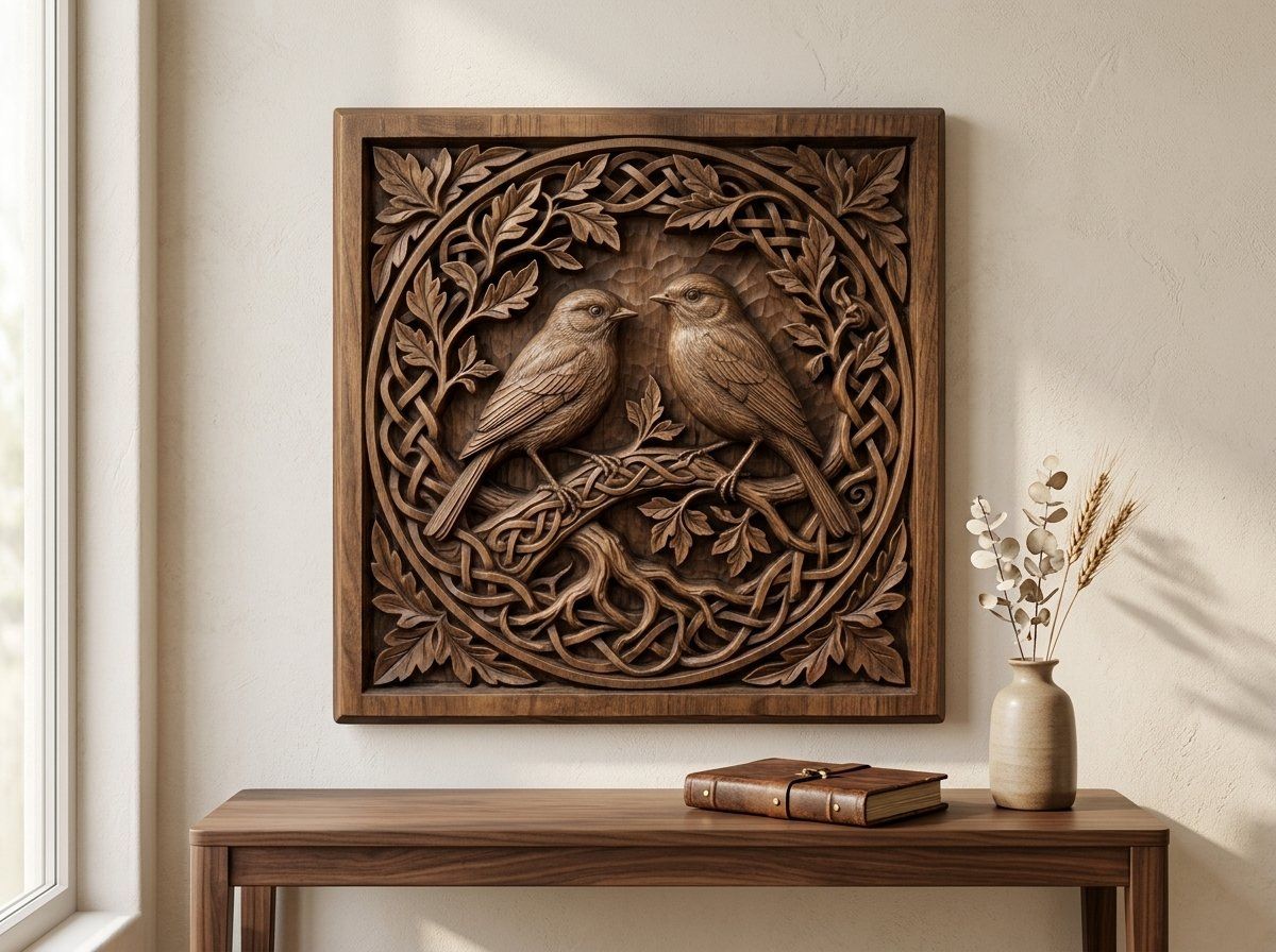 Songbirds on Celtic Tree of Life CNC Relief STL bas-relief STL — view 13