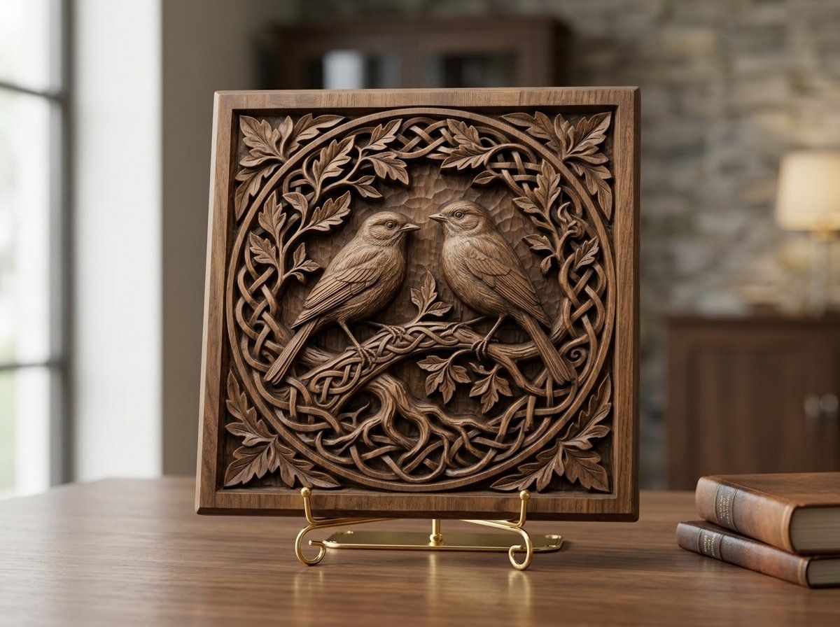 Songbirds on Celtic Tree of Life CNC Relief STL bas-relief STL — view 14