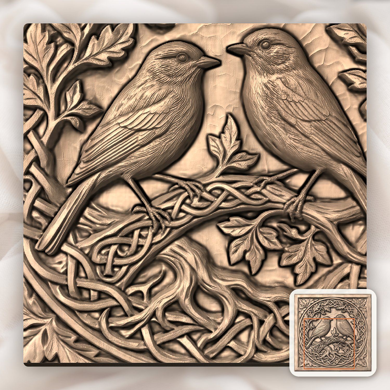 Songbirds on Celtic Tree of Life CNC Relief STL bas-relief STL — view 6