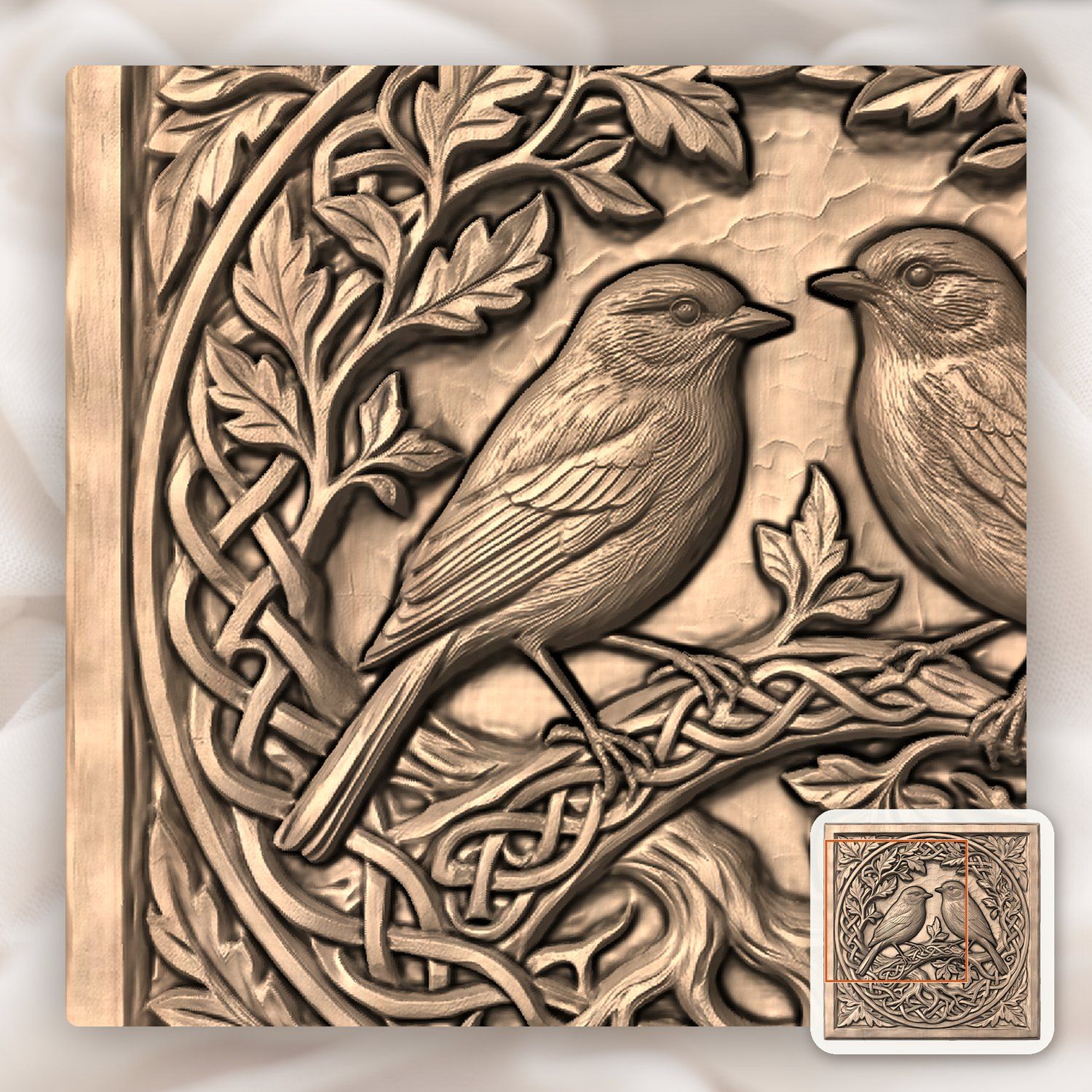 Songbirds on Celtic Tree of Life CNC Relief STL bas-relief STL — view 7