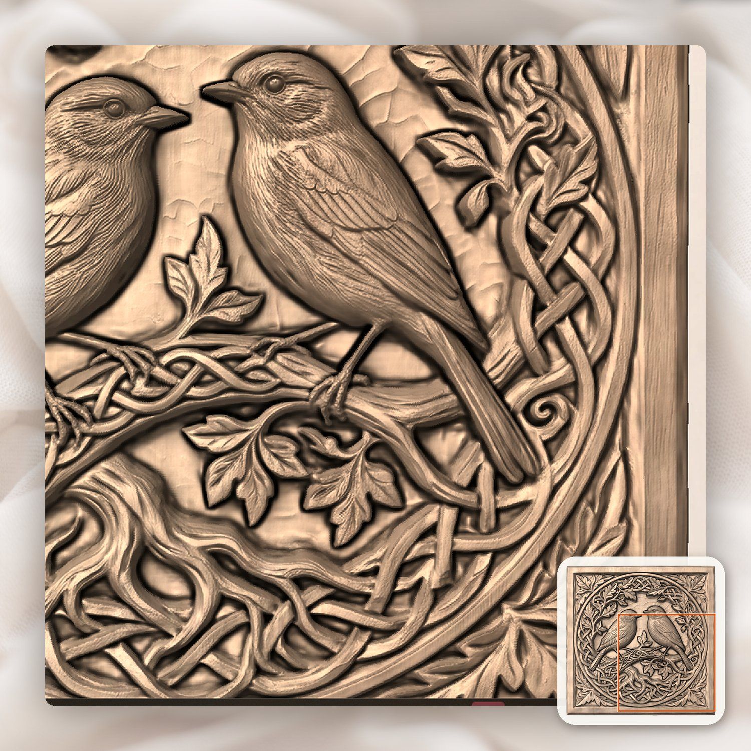 Songbirds on Celtic Tree of Life CNC Relief STL bas-relief STL — view 8