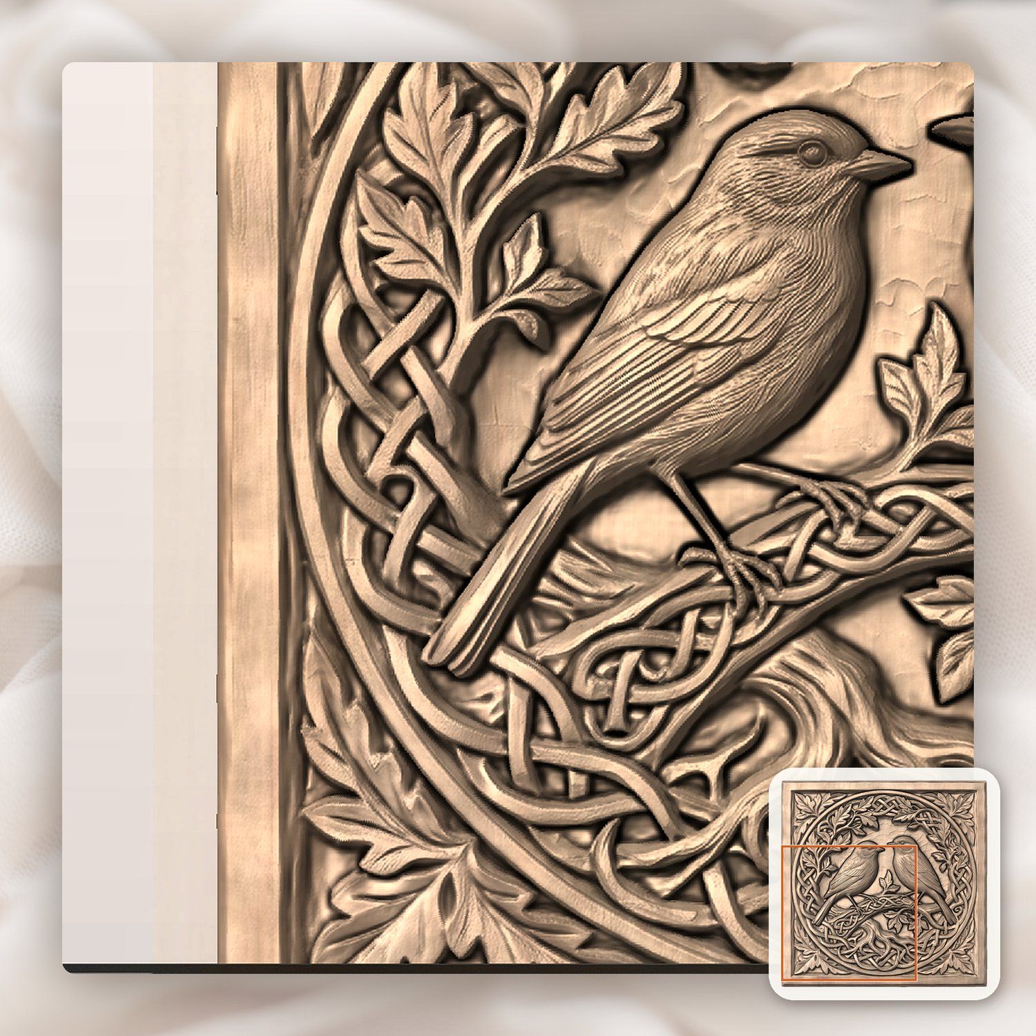 Songbirds on Celtic Tree of Life CNC Relief STL bas-relief STL — view 9