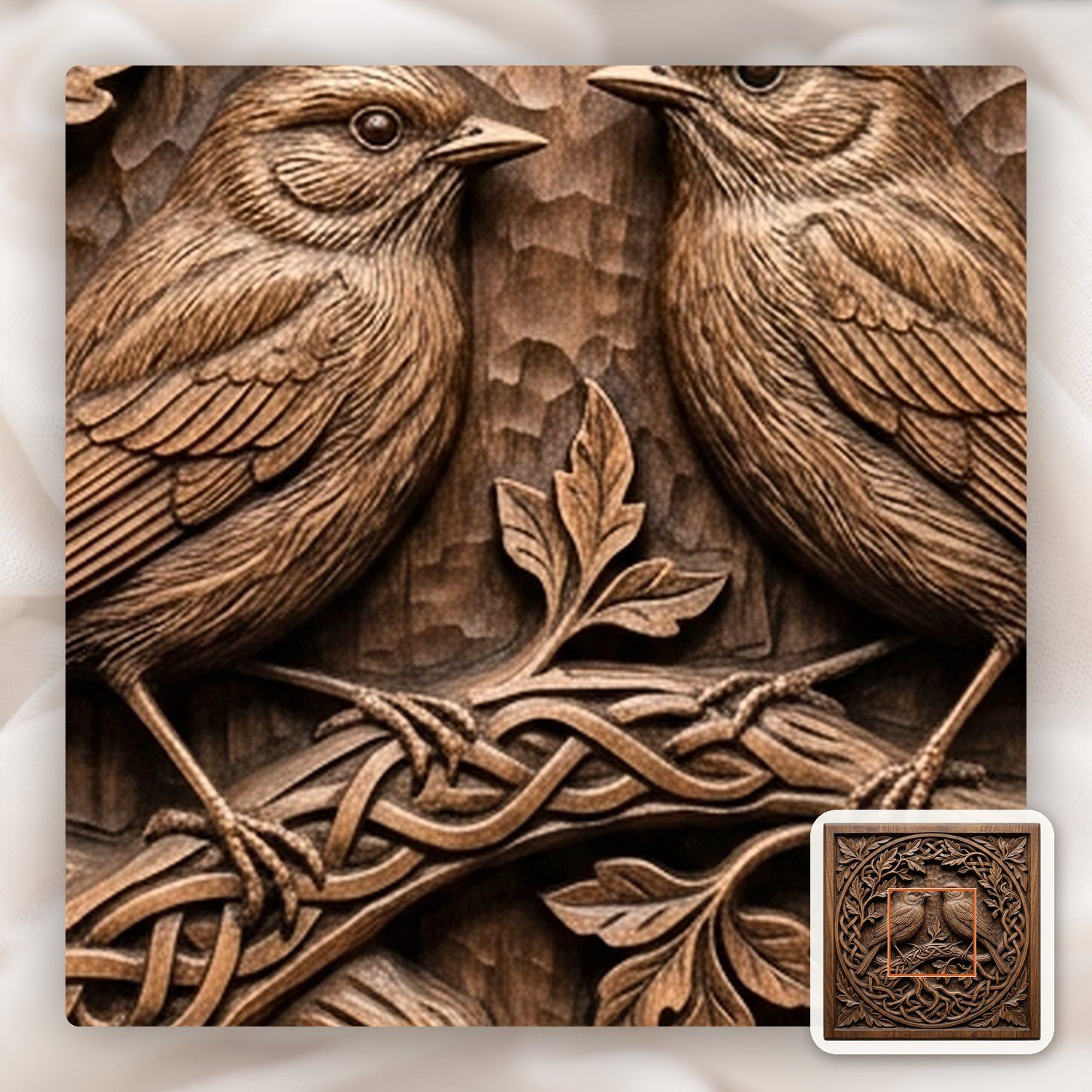 Songbirds on Celtic Tree of Life CNC Relief STL bas-relief STL — view 10